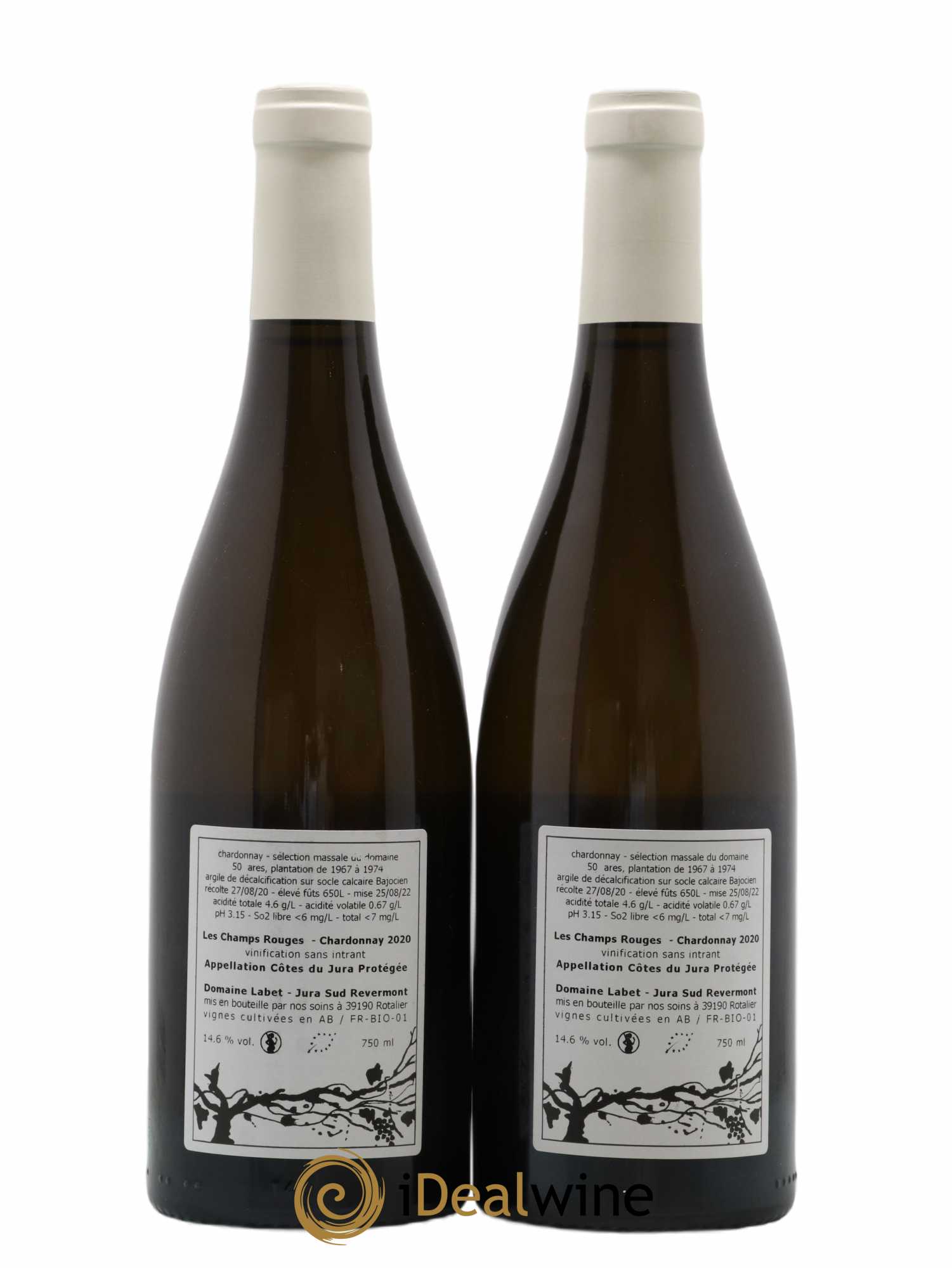 Côtes du Jura Chardonnay Les Champs Rouges Romain - Julien - Charline Labet 2020 - Lot de 2 bouteilles - 1