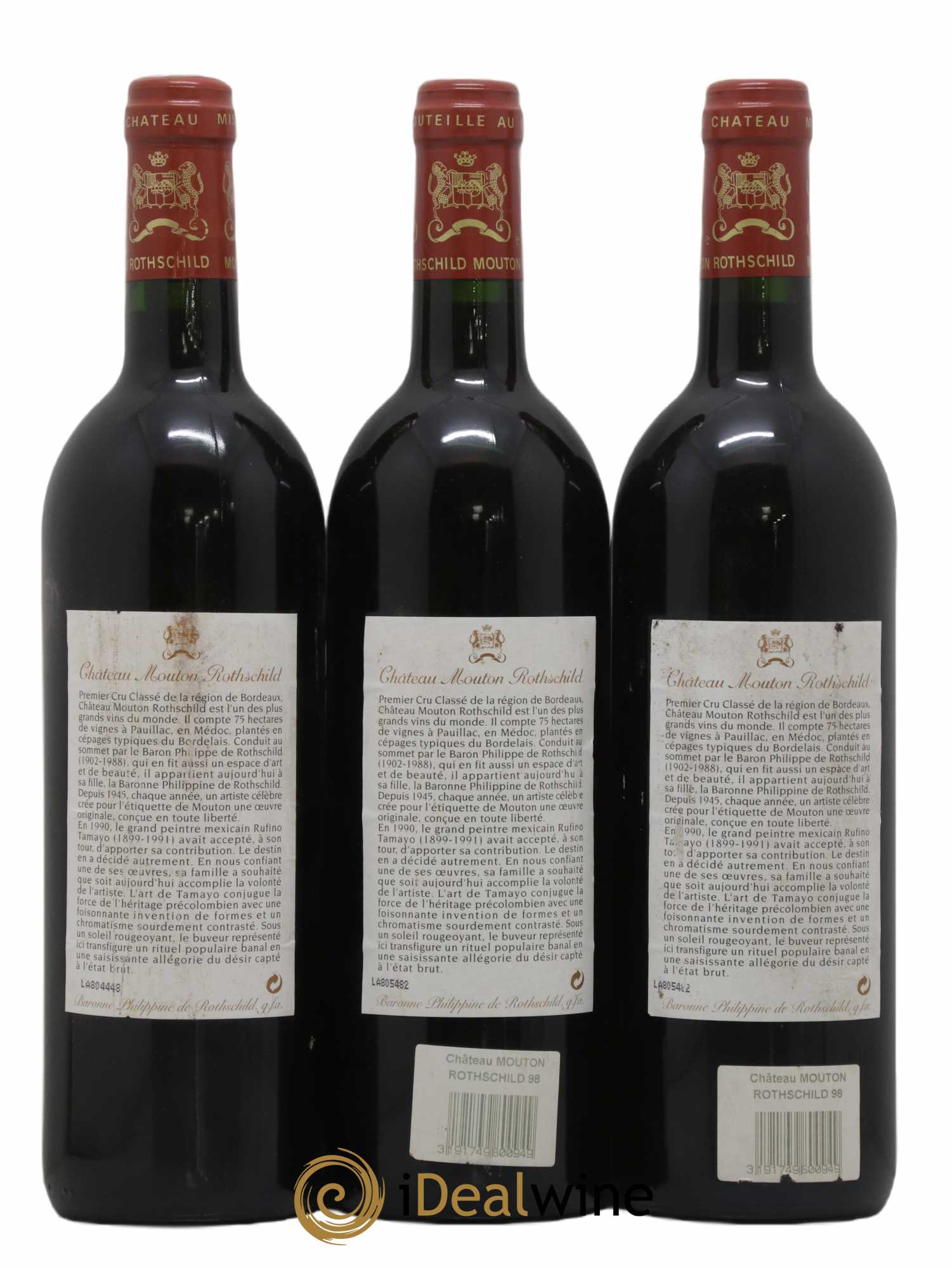 Château Mouton Rothschild 1er Grand Cru Classé 1998 - Lot of 3 bottles - 1