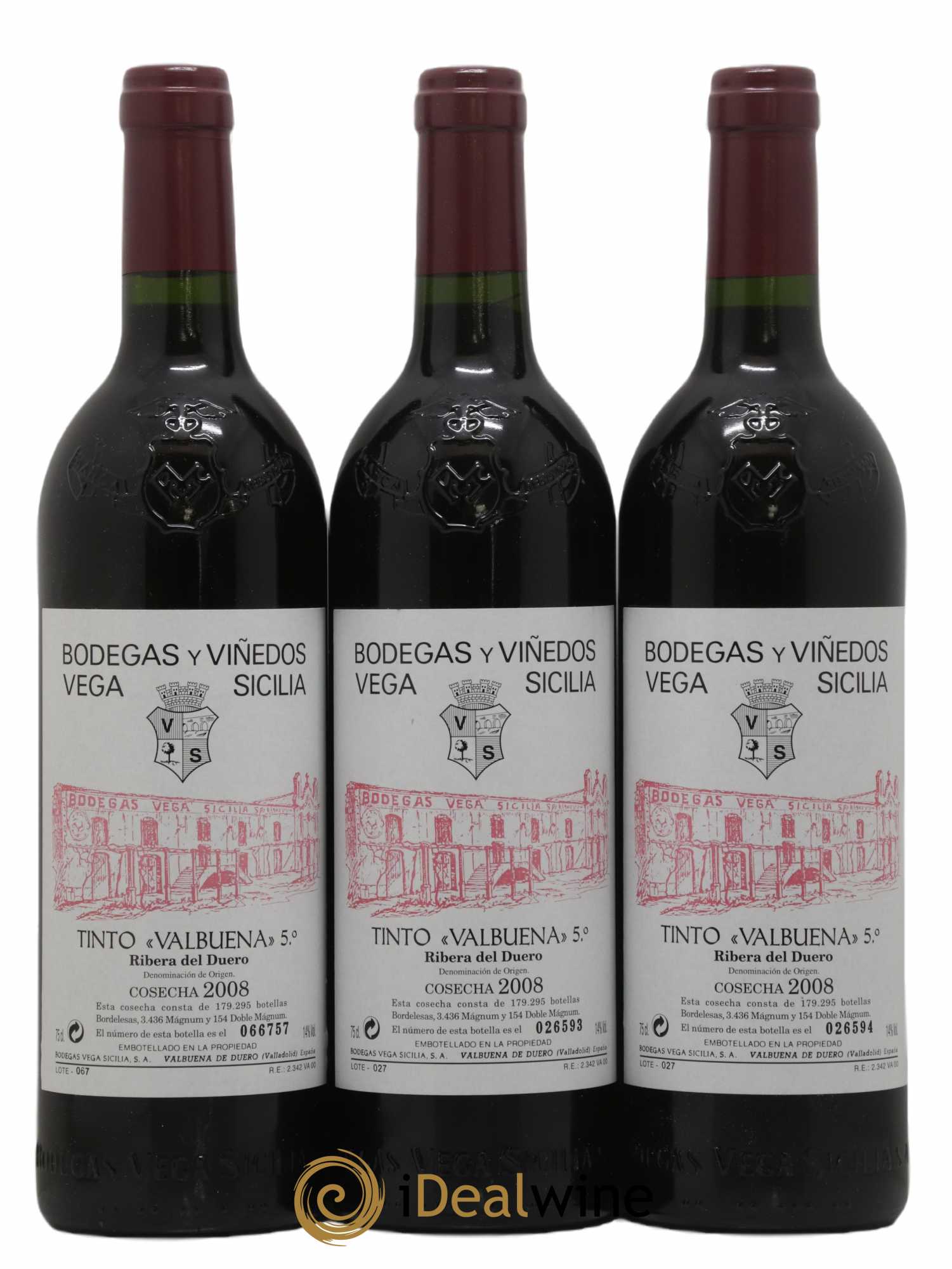 Ribera Del Duero DO Vega Sicilia Valbuena 5 ano Famille Alvarez 2008 - Lot de 3 bouteilles - 0