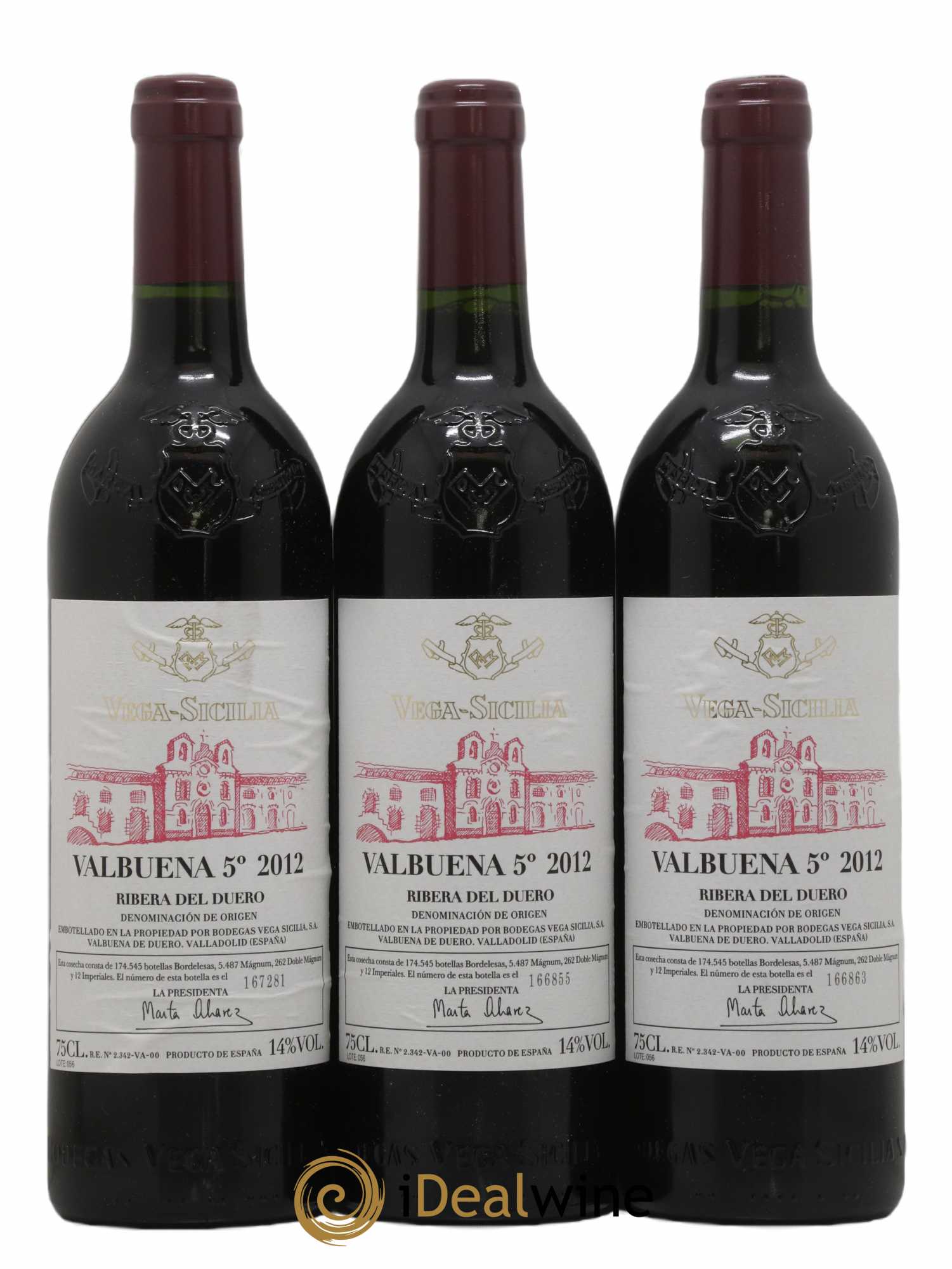 Ribera Del Duero DO Vega Sicilia Valbuena 5 ano Famille Alvarez 2012 - Lot de 3 bouteilles - 0