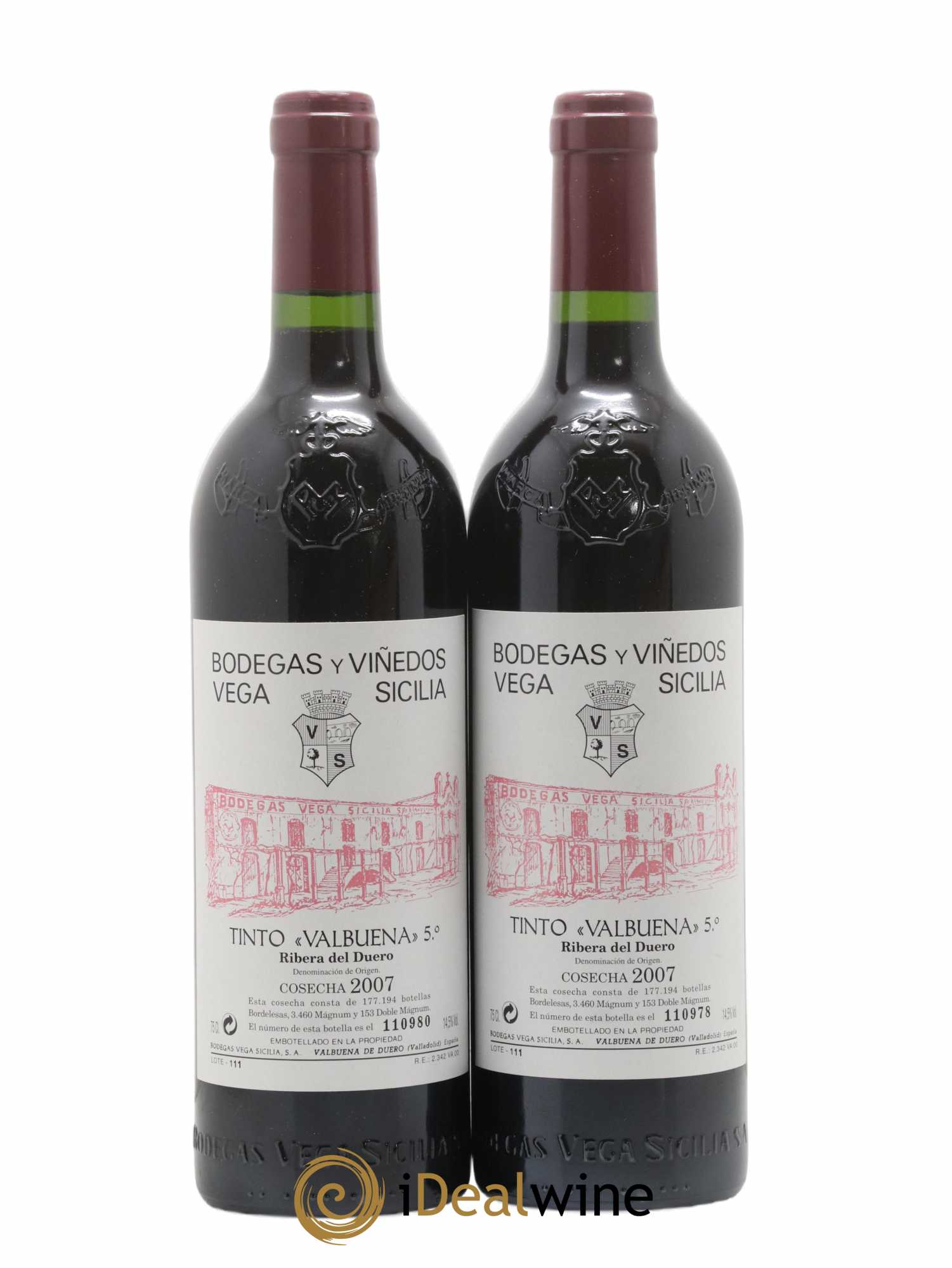 Ribera Del Duero DO Vega Sicilia Valbuena 5 ano Famille Alvarez 2007 - Lot de 2 bouteilles - 0