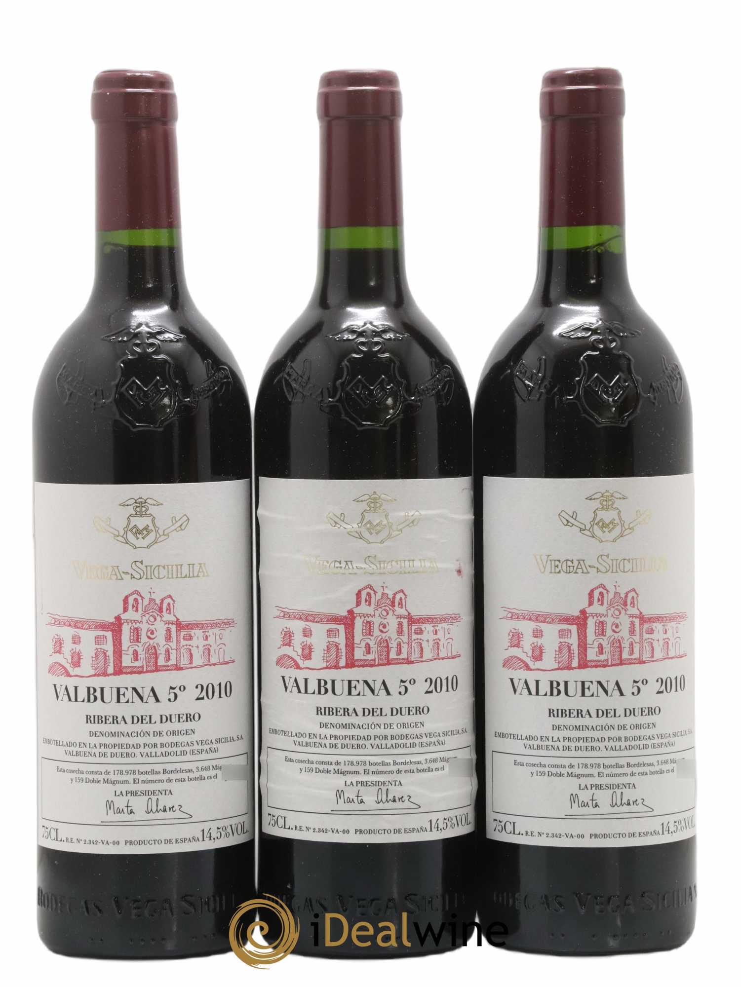 Ribera Del Duero DO Vega Sicilia Valbuena 5 ano Famille Alvarez 2010 - Lot de 3 bouteilles - 0