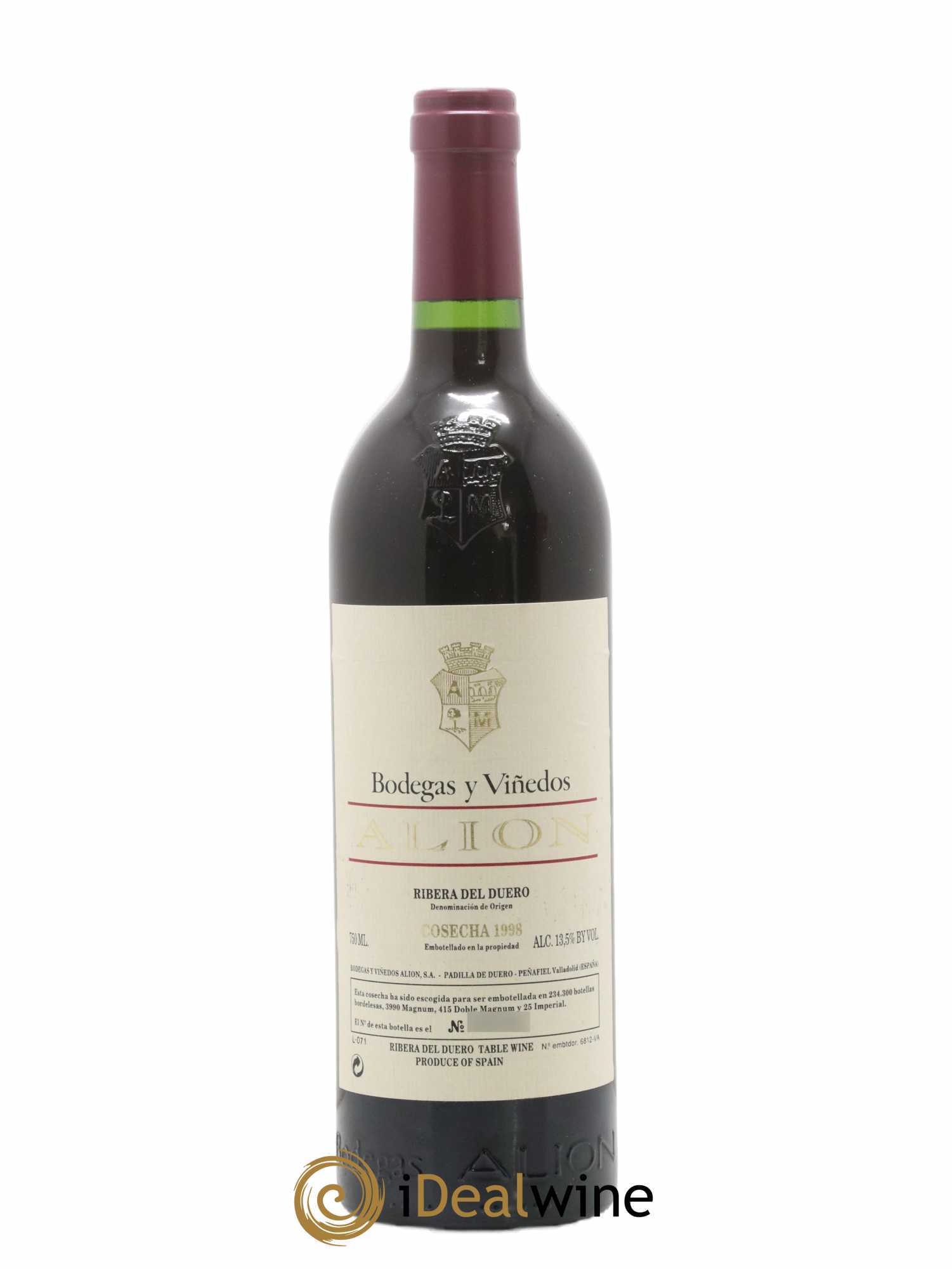 Ribera Del Duero DO Vega Sicilia Alion Famille Alvarez 1998 - Lot de 1 bouteille - 0