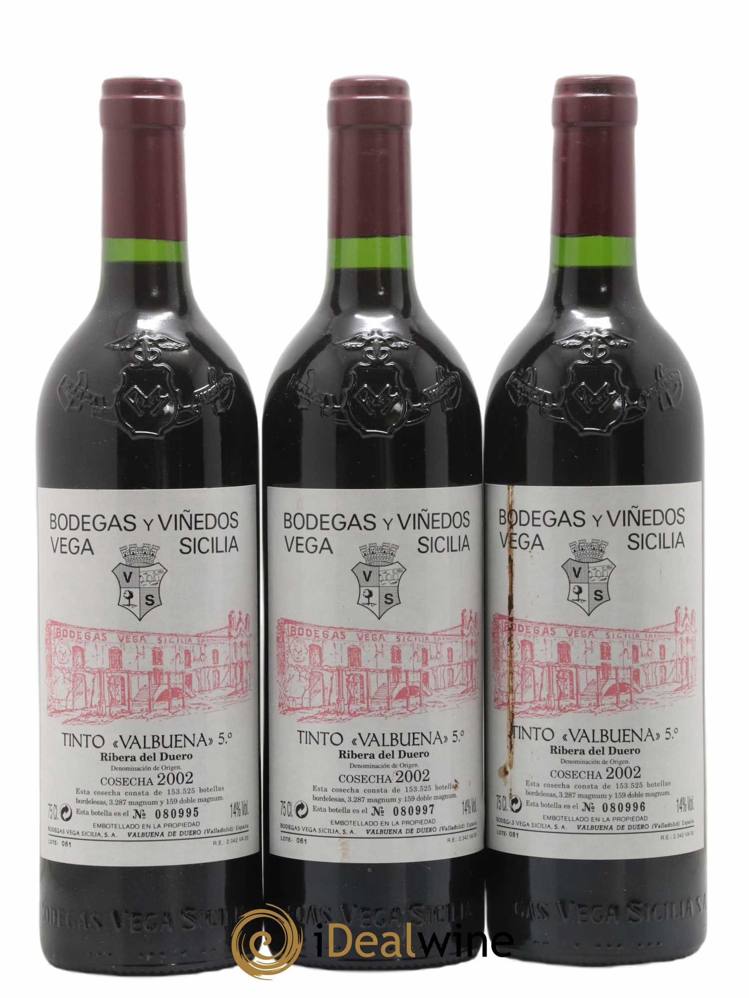 Ribera Del Duero DO Vega Sicilia Valbuena 5 ano Famille Alvarez 2002 - Lot de 3 bouteilles - 0