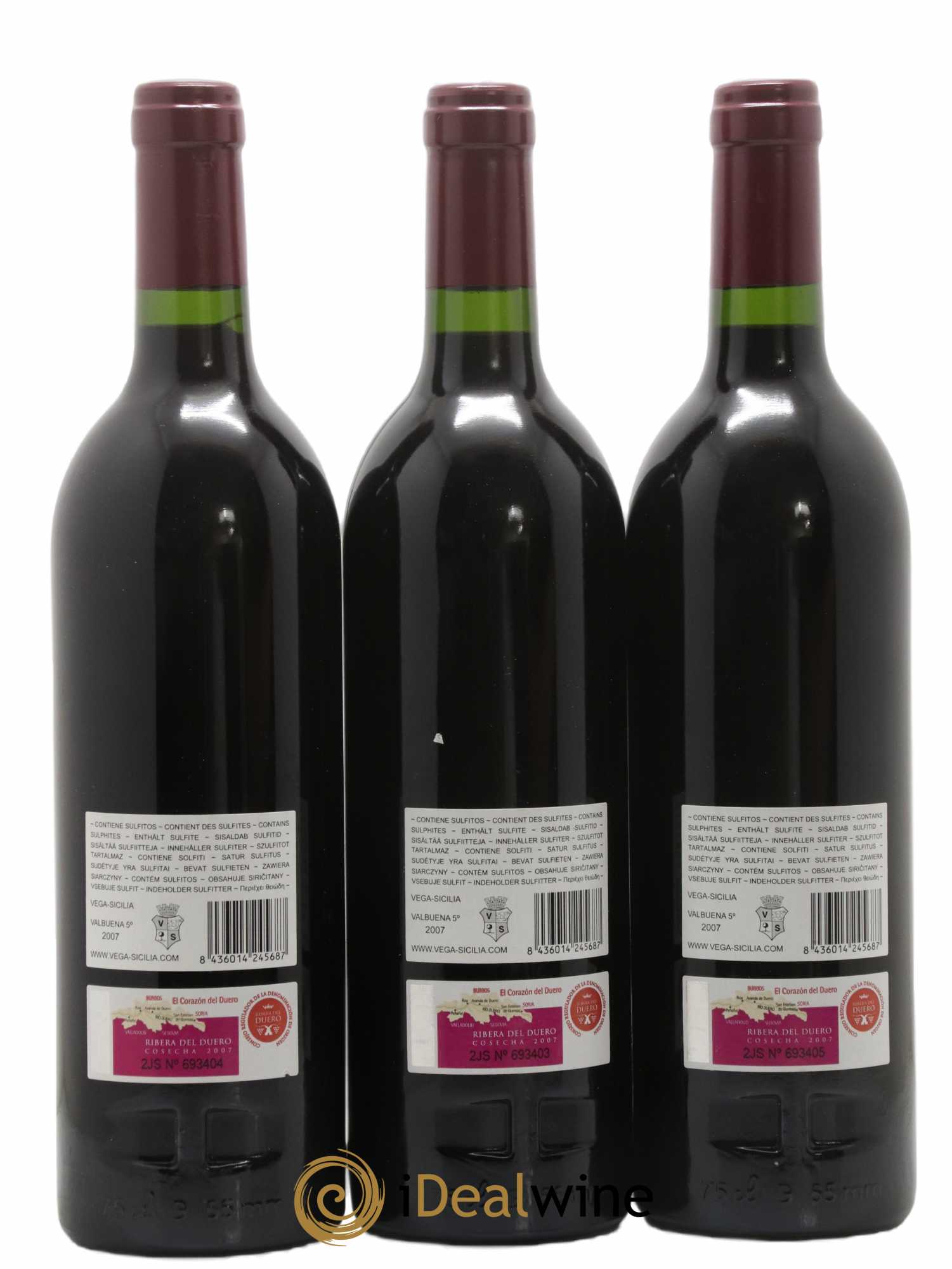 Ribera Del Duero DO Vega Sicilia Valbuena 5 ano Famille Alvarez 2007 - Lot of 3 bottles - 1