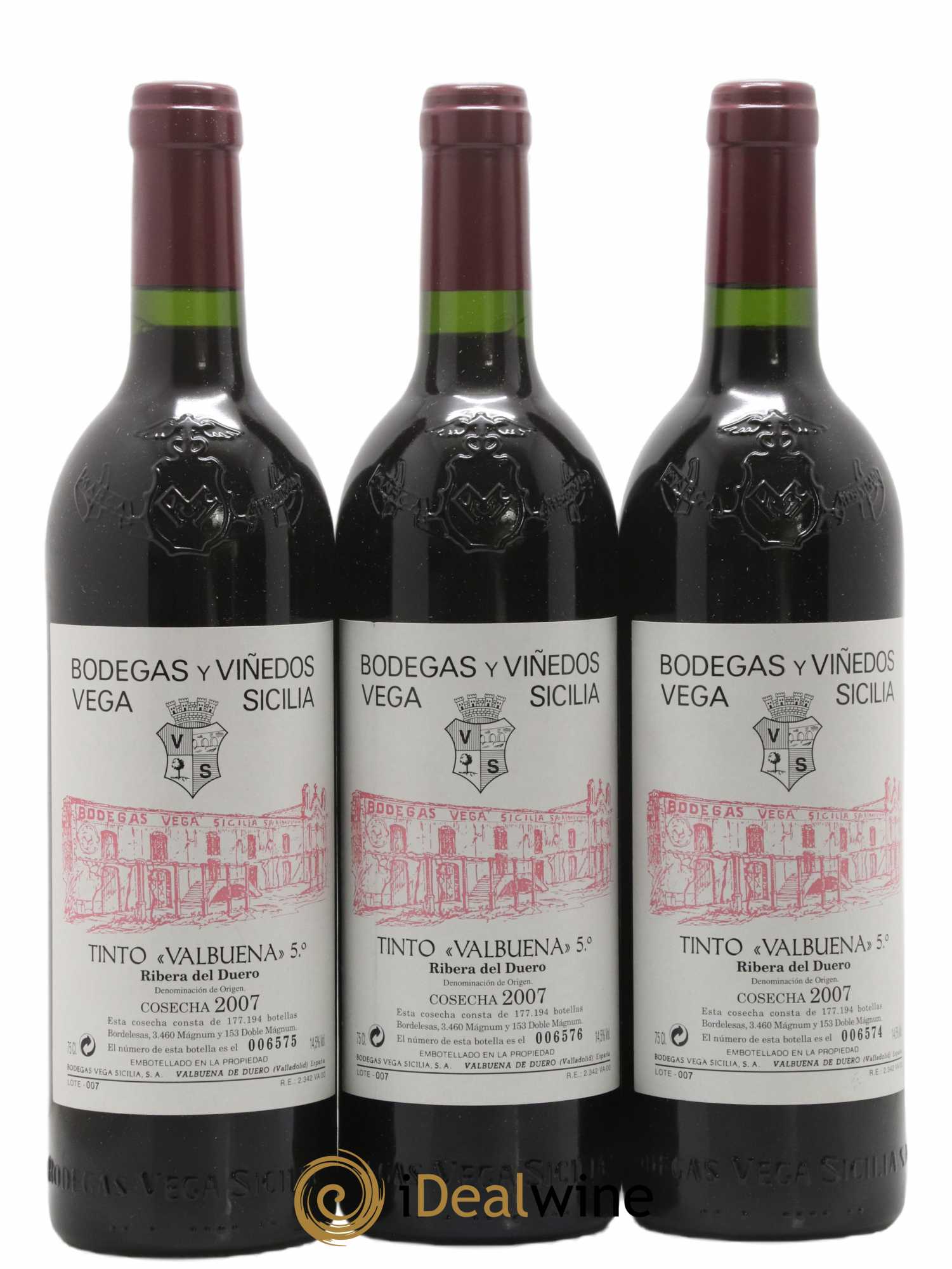 Ribera Del Duero DO Vega Sicilia Valbuena 5 ano Famille Alvarez 2007 - Lot of 3 bottles - 0