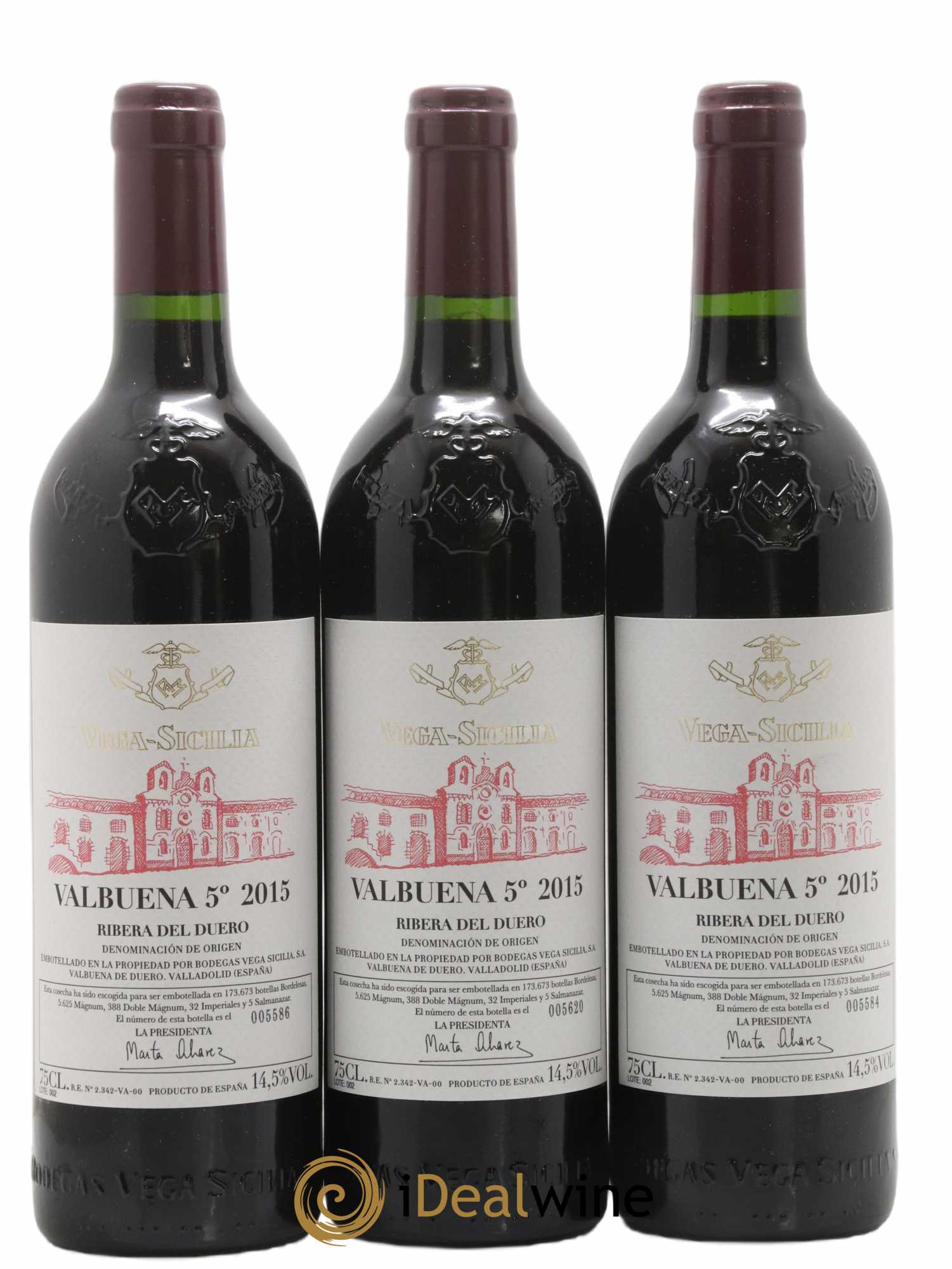 Ribera Del Duero DO Vega Sicilia Valbuena 5 ano Famille Alvarez 2015 - Lot de 3 bouteilles - 0