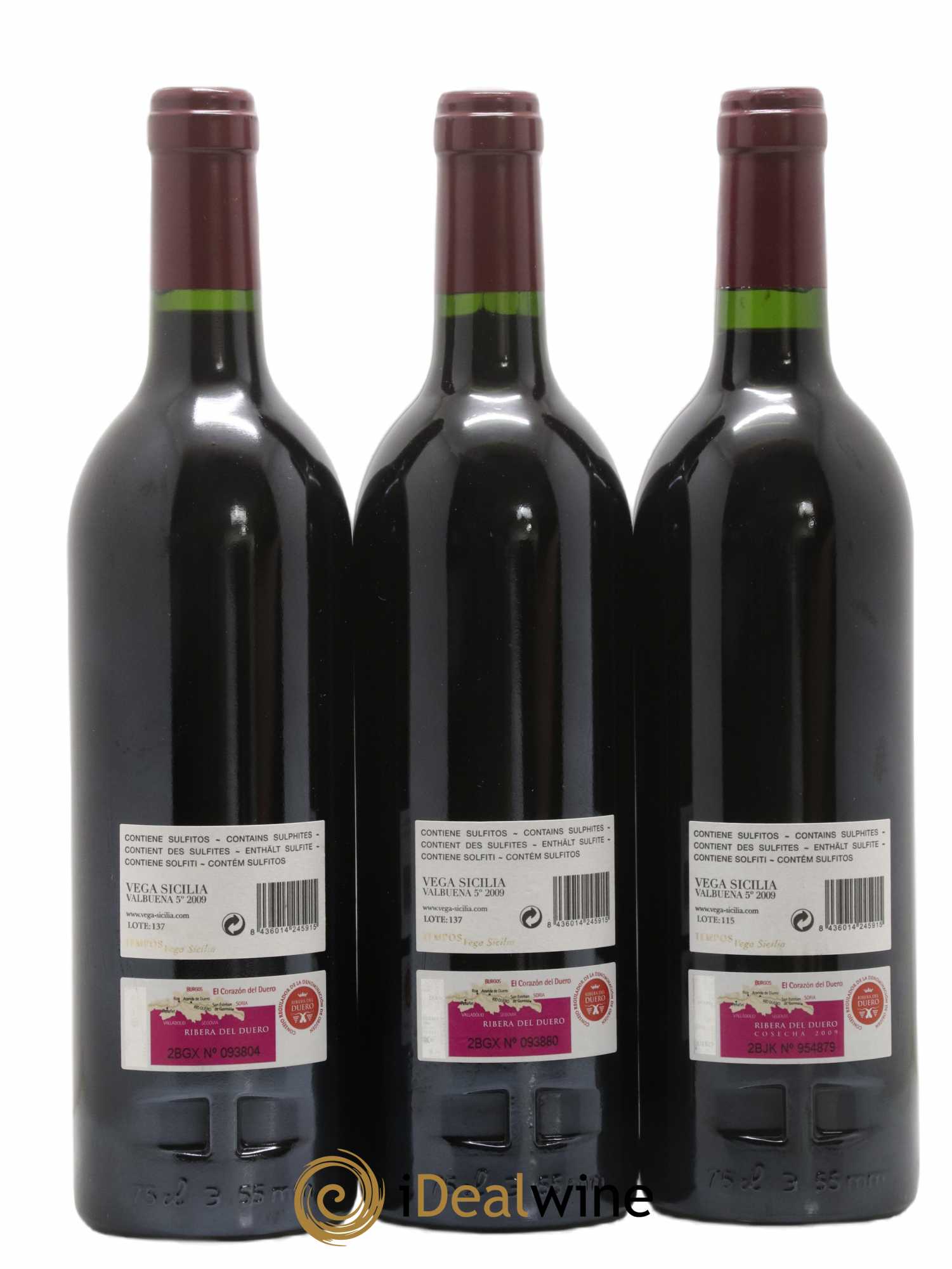 Ribera Del Duero DO Vega Sicilia Valbuena 5 ano Famille Alvarez 2009 - Lot de 3 bouteilles - 1