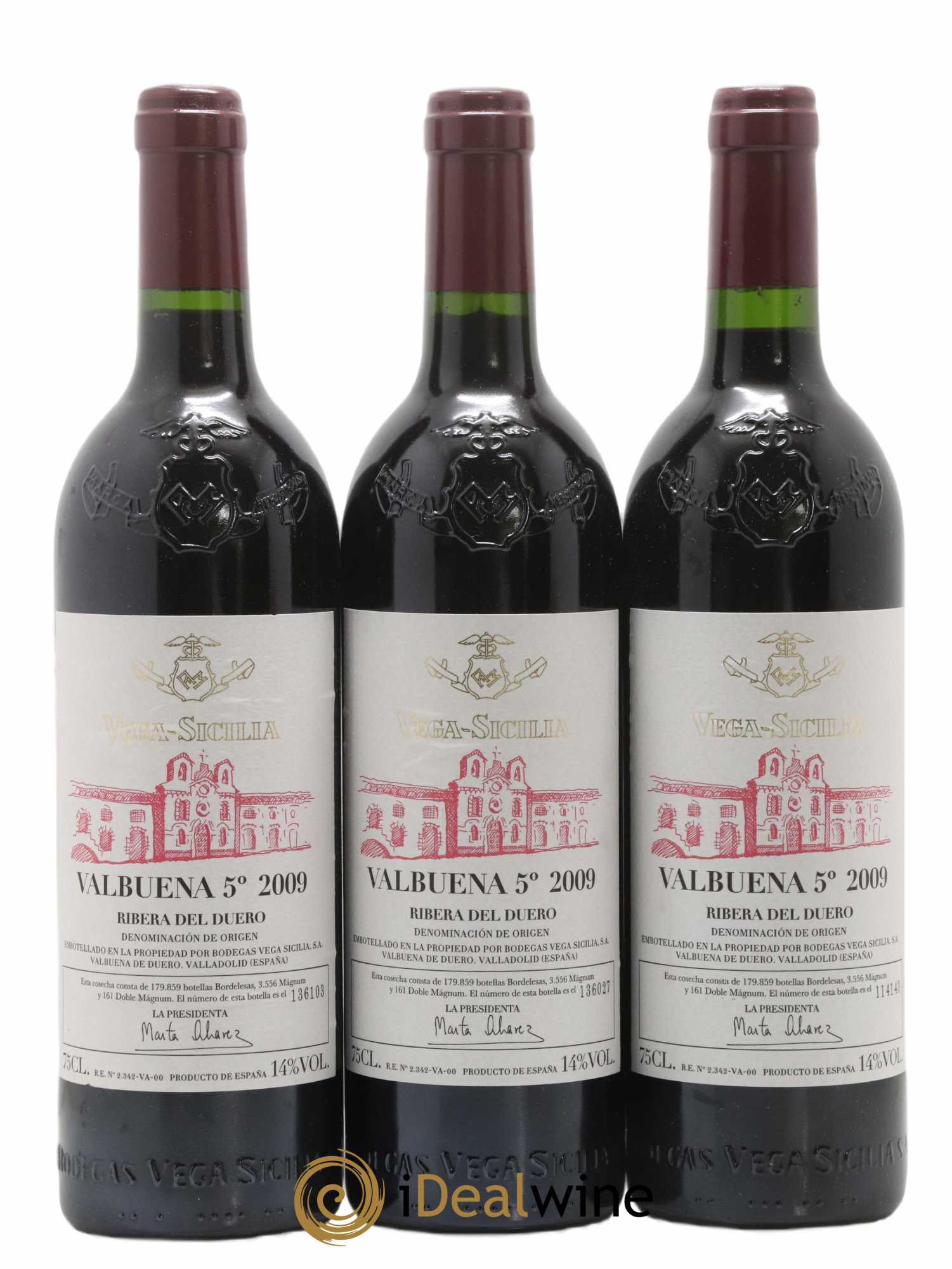 Ribera Del Duero DO Vega Sicilia Valbuena 5 ano Famille Alvarez 2009 - Lot de 3 bouteilles - 0