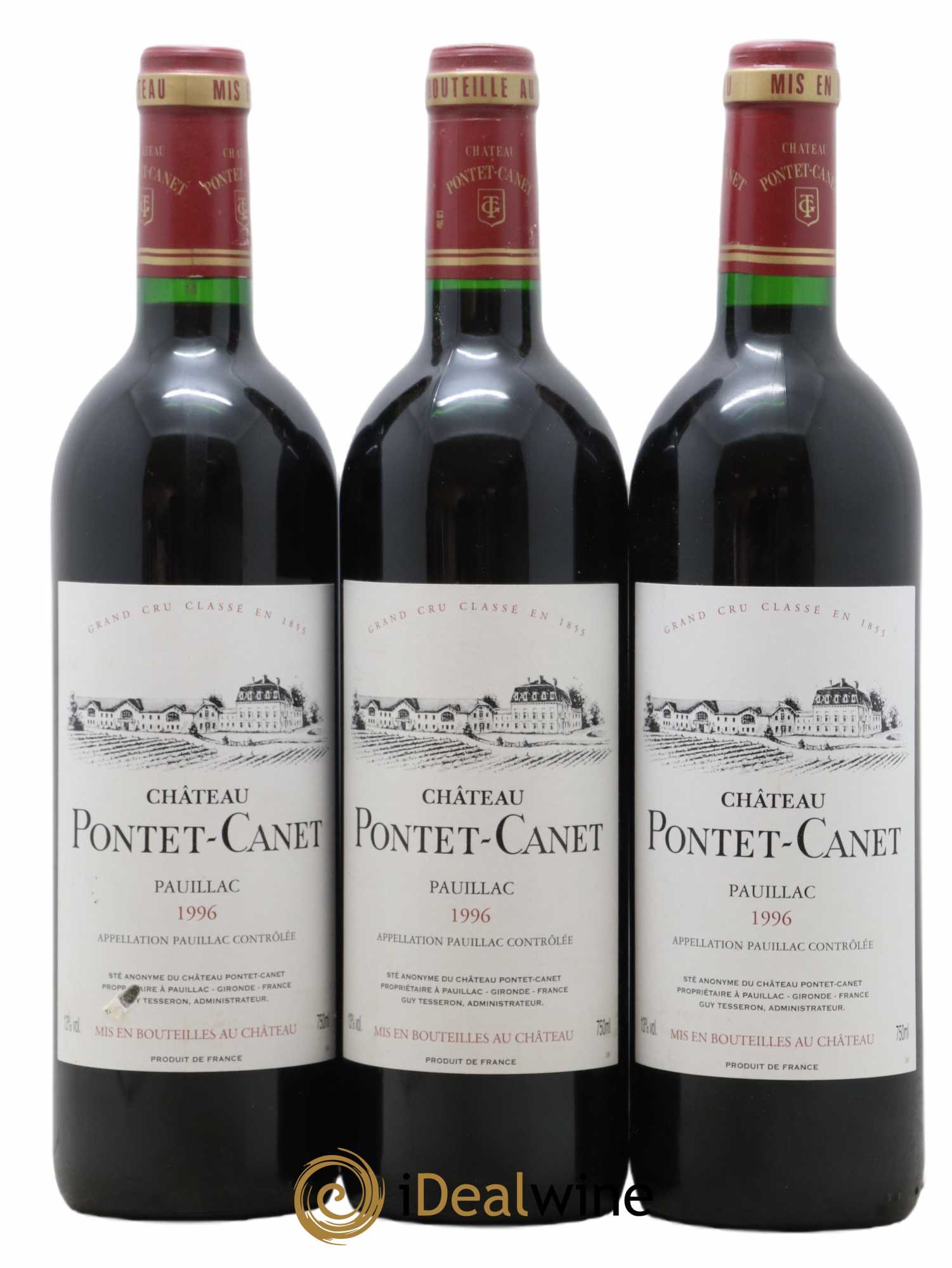 Château Pontet Canet 5ème Grand Cru Classé 1996 - Lot de 3 bouteilles - 0