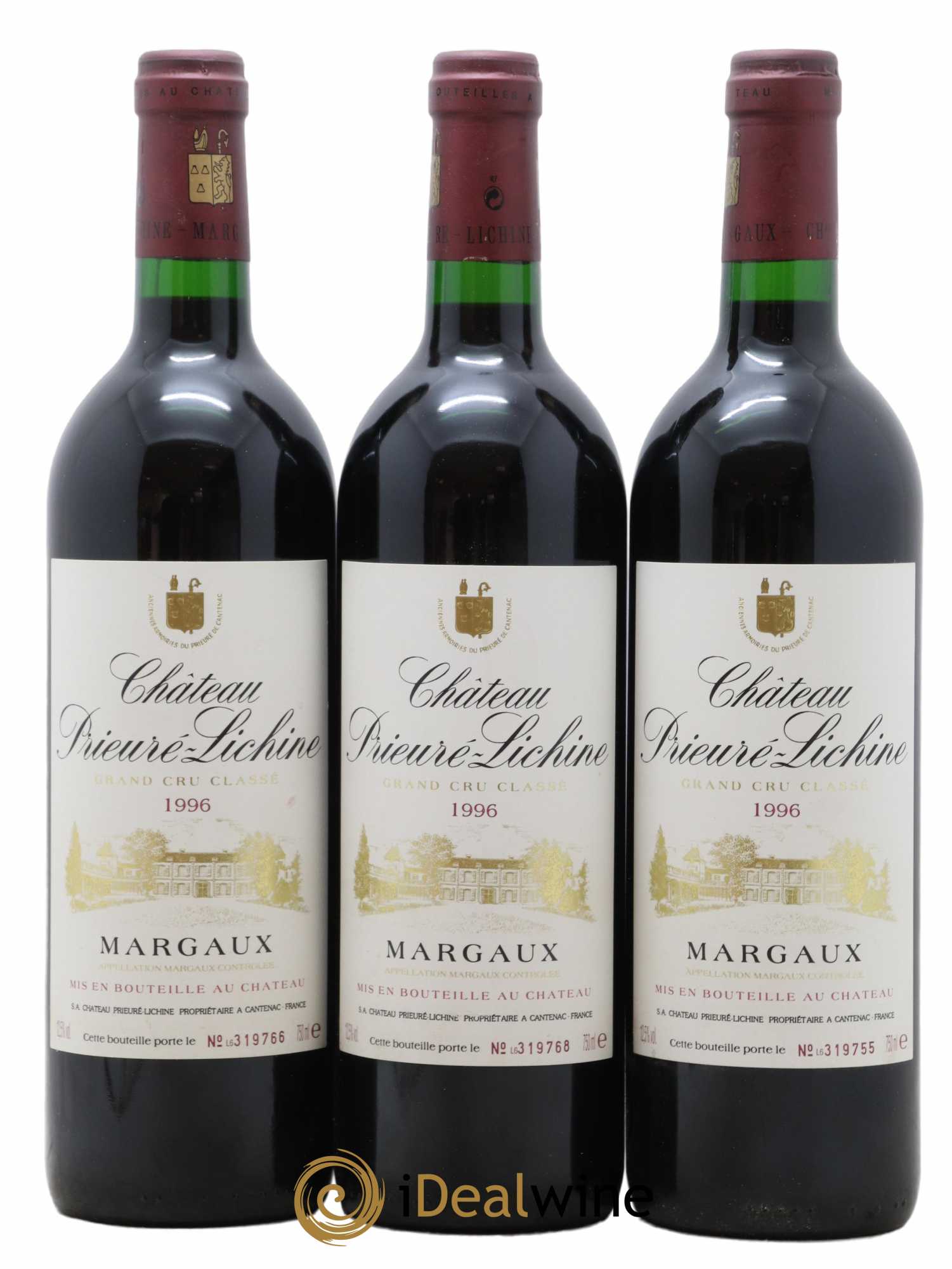 Château Prieuré Lichine 4ème Grand Cru Classé 1996 - Lot de 3 bouteilles - 0