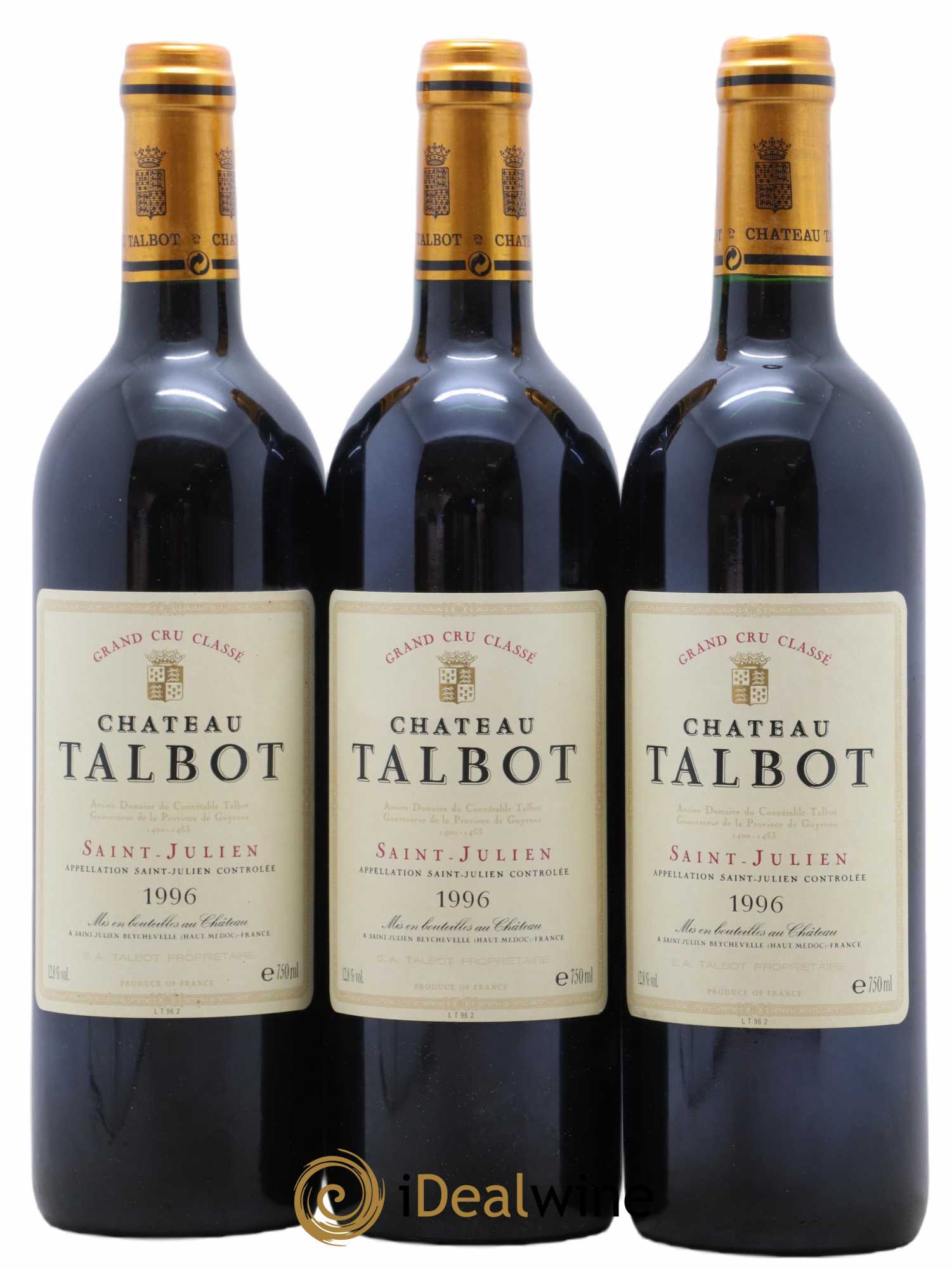 Château Talbot 4ème Grand Cru Classé 1996 - Lot of 3 bottles - 0
