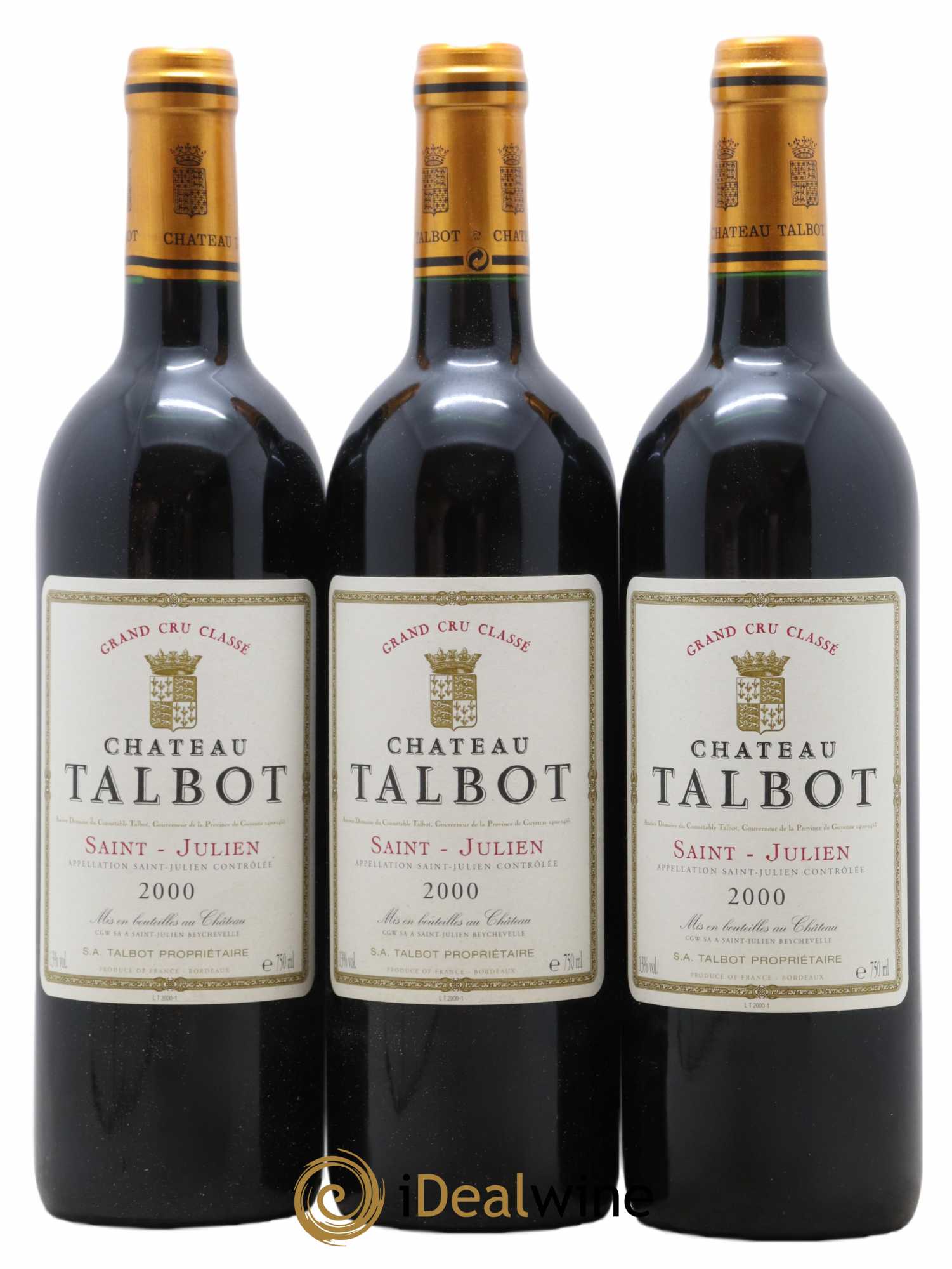 Château Talbot 4ème Grand Cru Classé 2000 - Lot de 3 bouteilles - 0