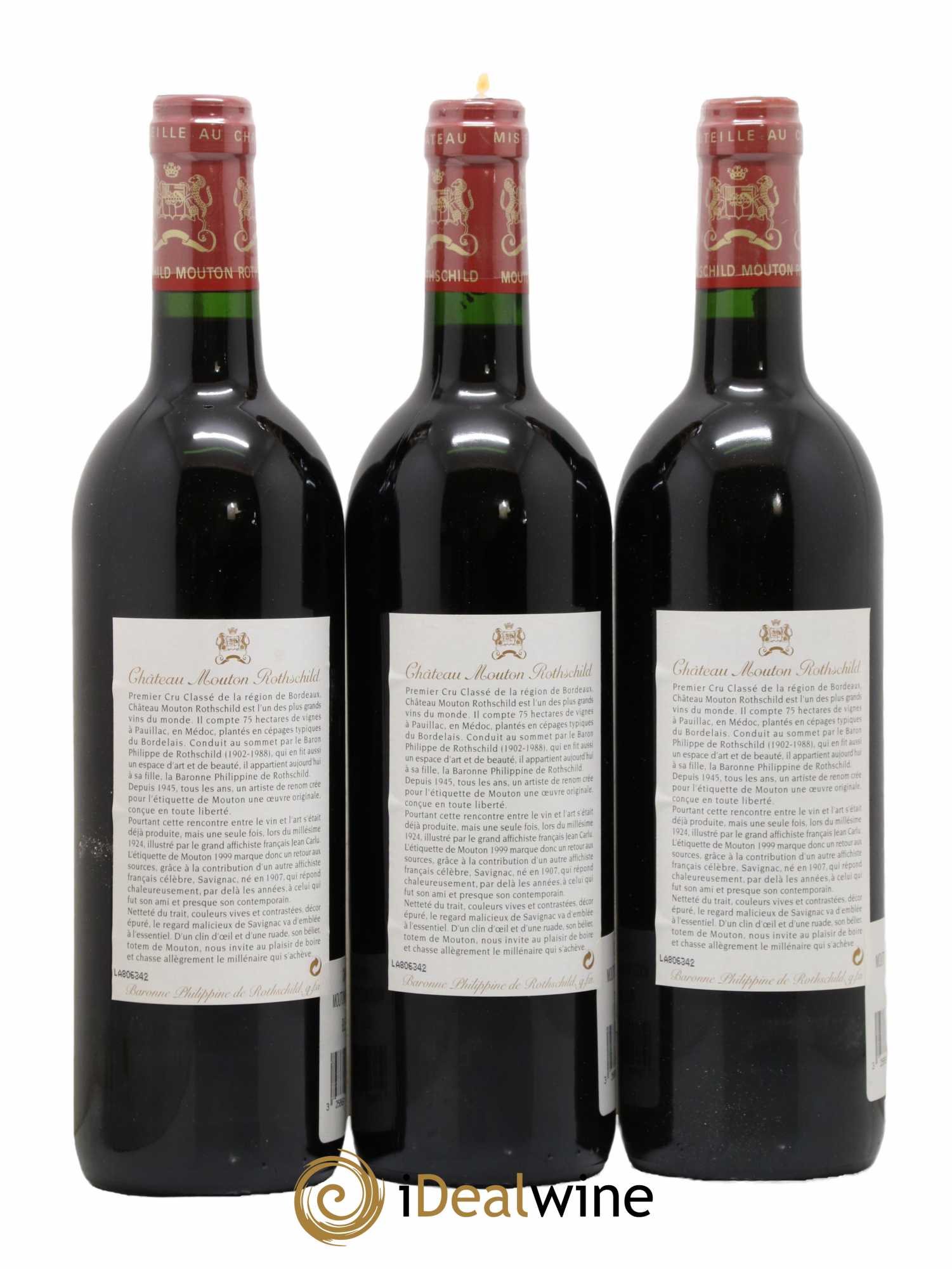 Château Mouton Rothschild 1er Grand Cru Classé 1999 - Lot de 3 bouteilles - 1