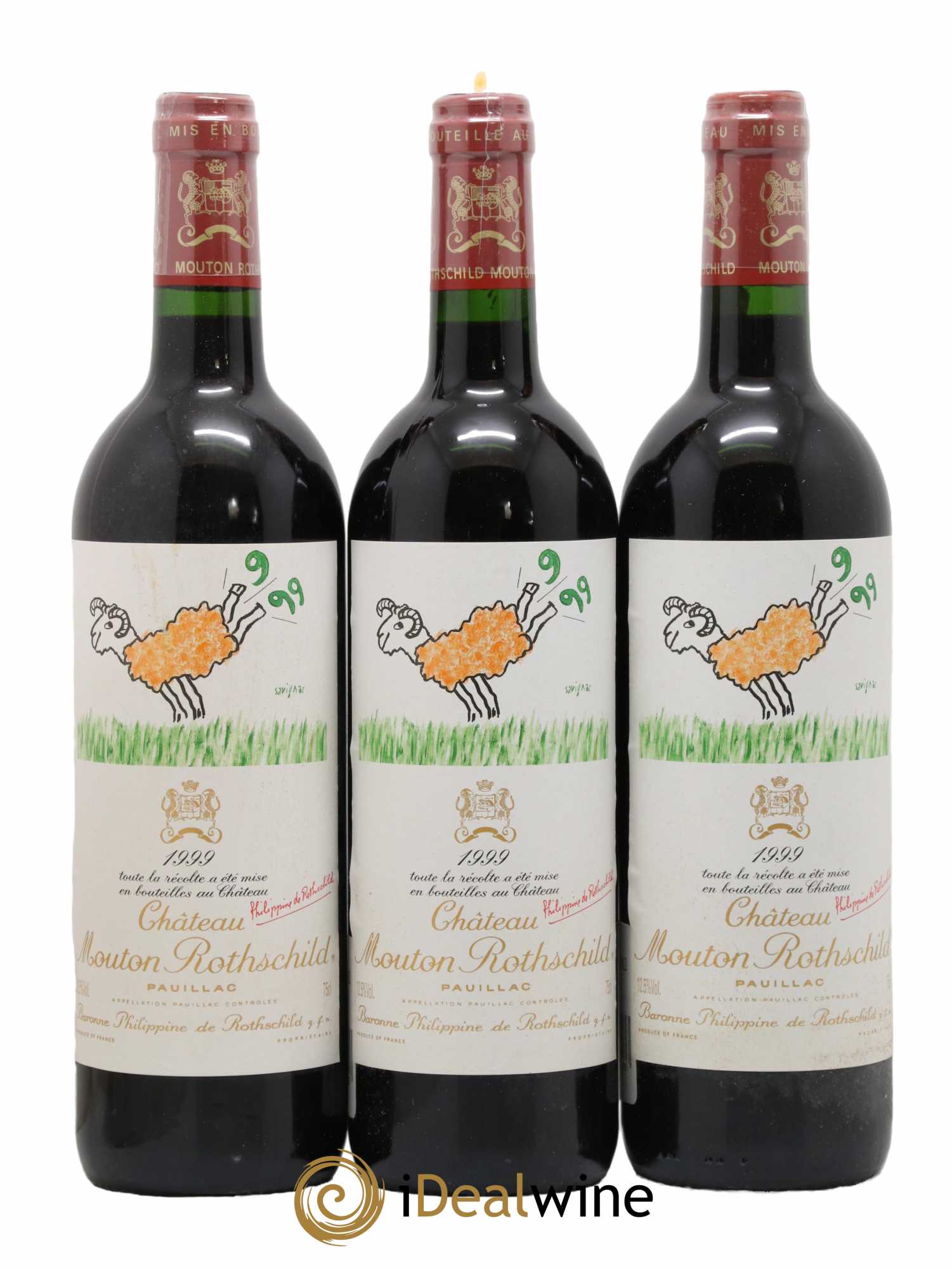 Château Mouton Rothschild 1er Grand Cru Classé 1999 - Lot de 3 bouteilles - 0