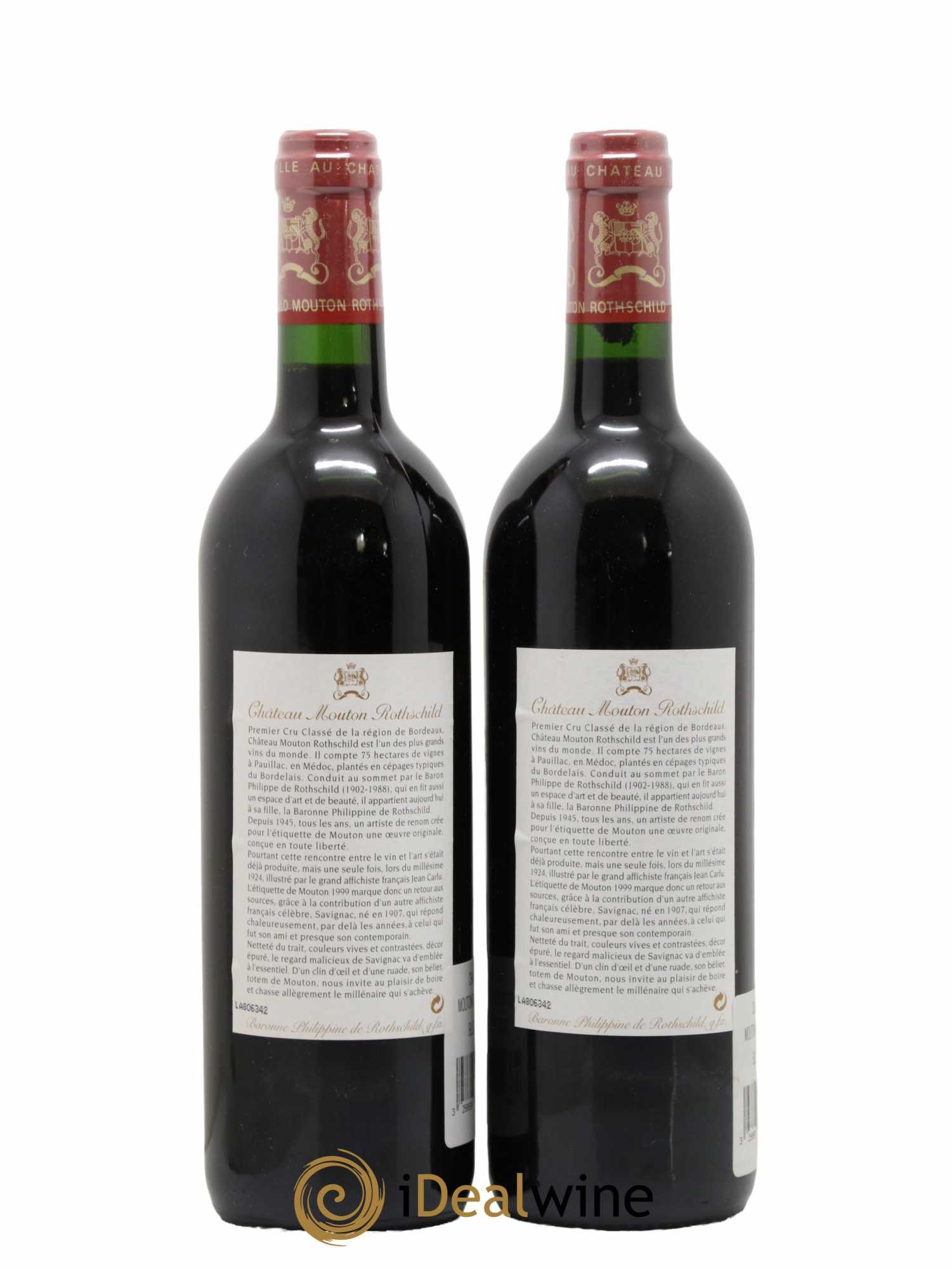 Château Mouton Rothschild 1er Grand Cru Classé 1999 - Lot de 2 bouteilles - 1