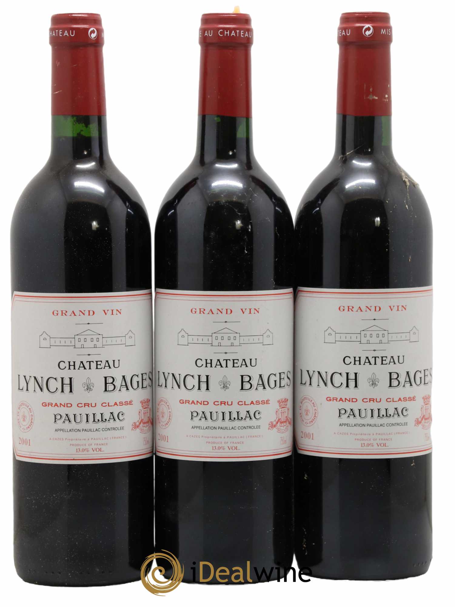 Château Lynch Bages 5ème Grand Cru Classé 2001 - Lot de 3 bouteilles - 0