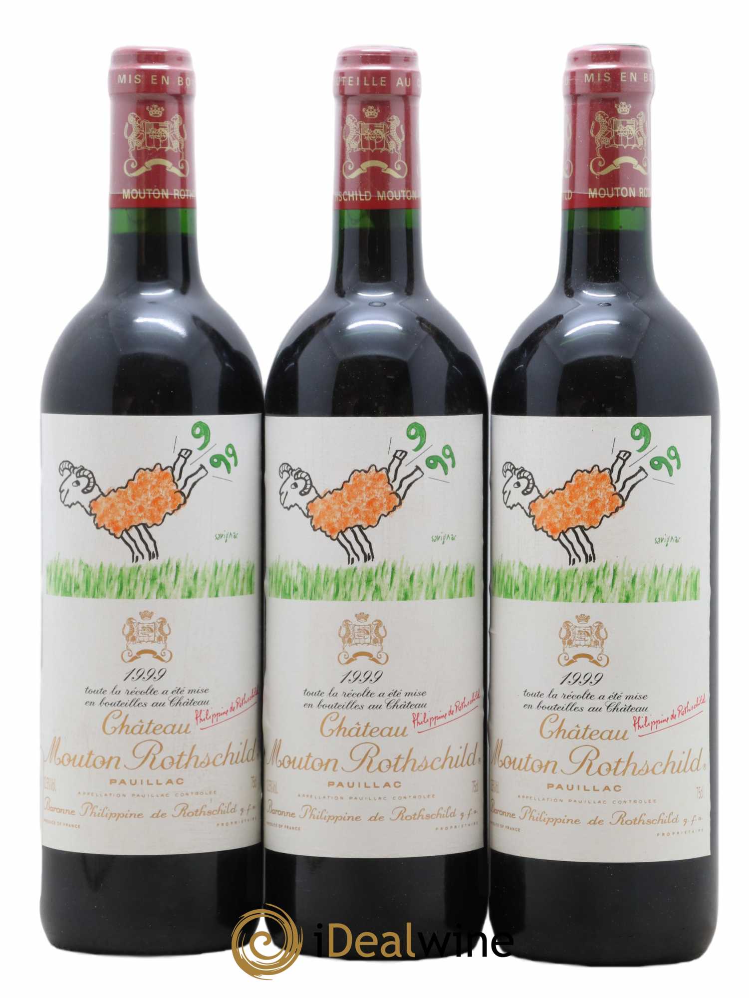 Château Mouton Rothschild 1er Grand Cru Classé 1999 - Lot de 3 bouteilles - 0