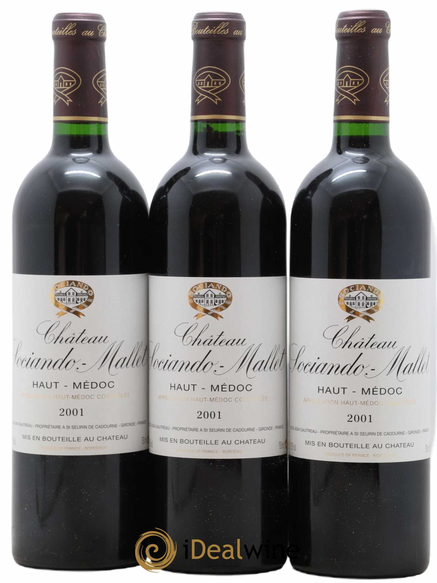 Château Sociando Mallet 2001 - Lot de 3 bouteilles - 0