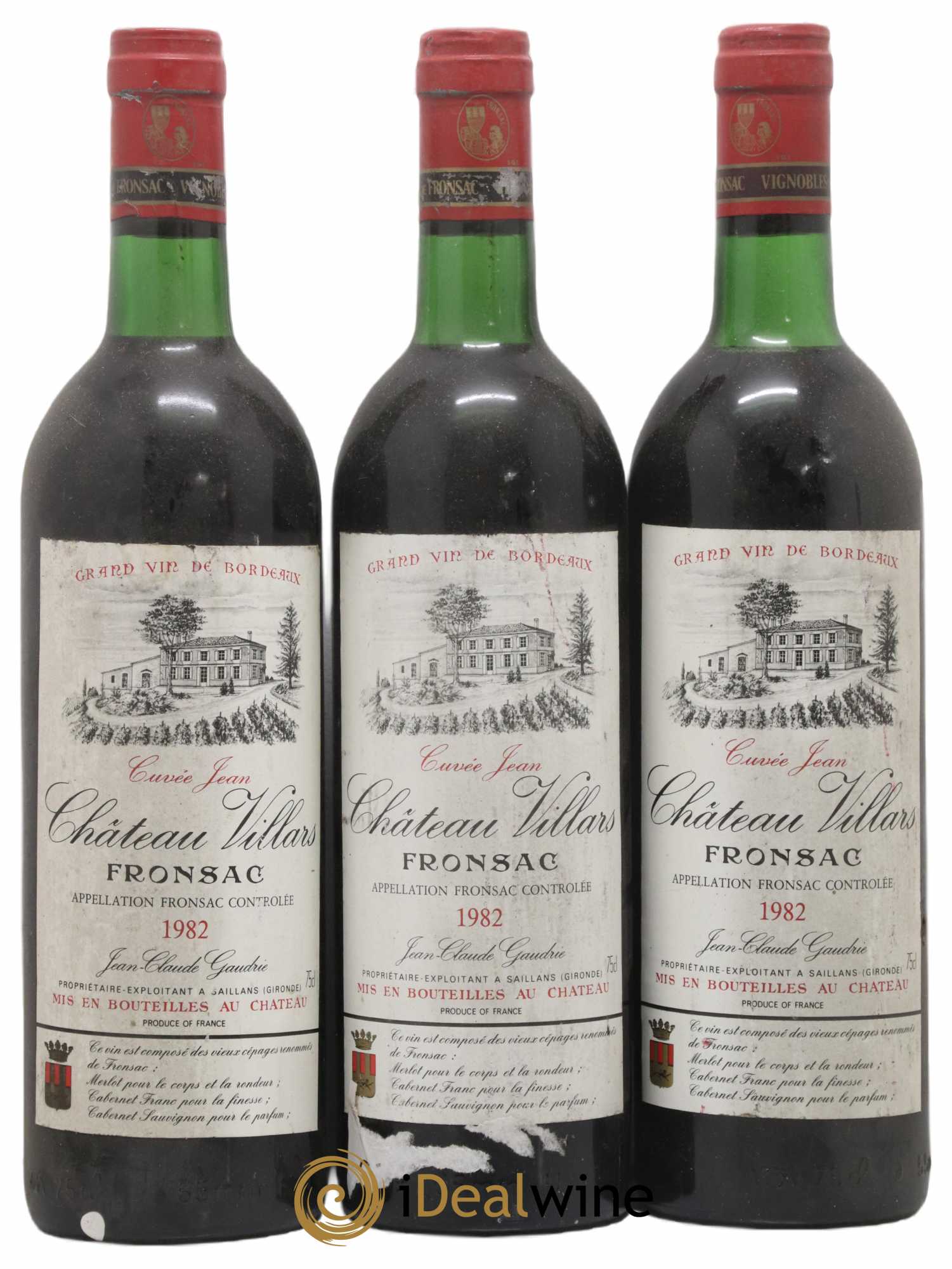 Fronsac Château Villars Cuvée Jean 1982 - Lot de 3 bouteilles - 0
