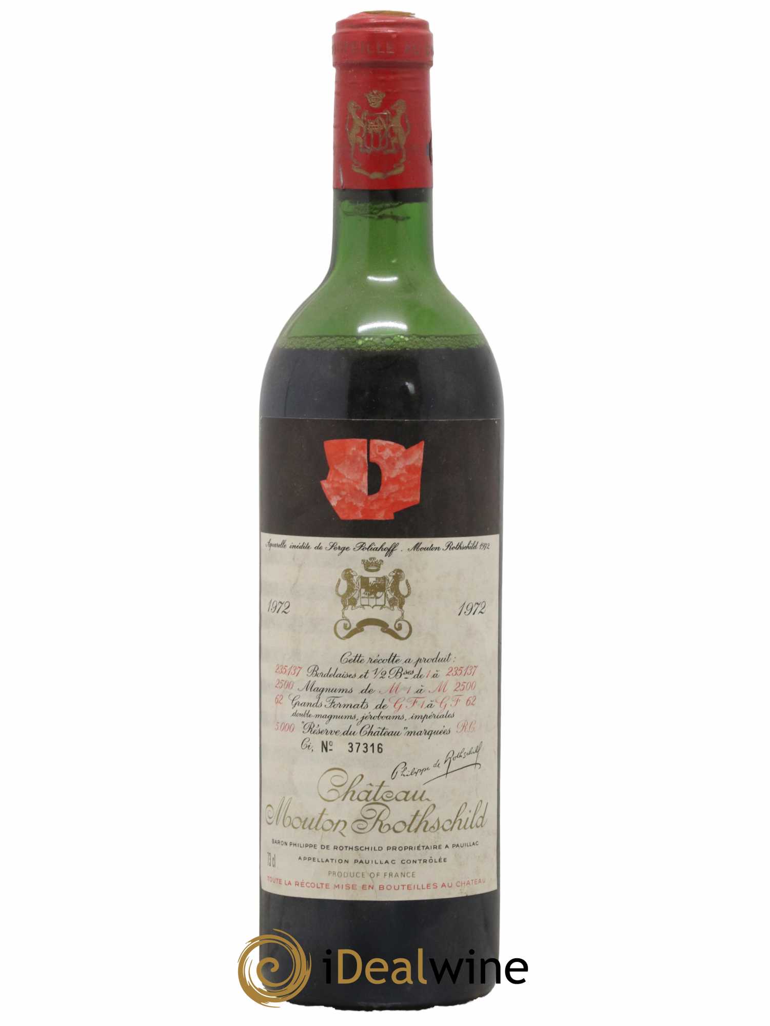Château Mouton Rothschild 1er Grand Cru Classé 1972 - Lot de 1 bouteille - 0