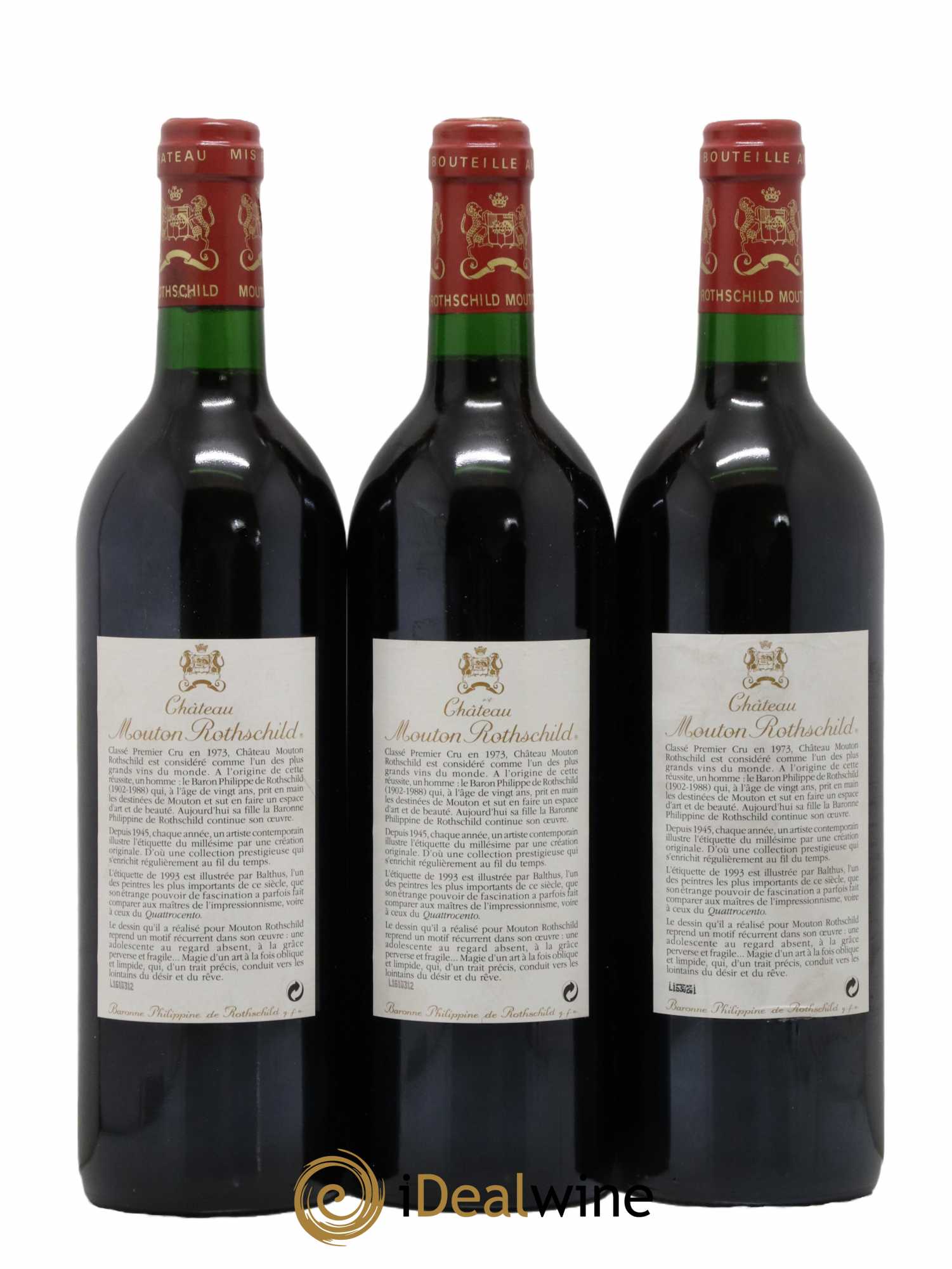 Château Mouton Rothschild 1er Grand Cru Classé 1993 - Lot de 3 bouteilles - 1