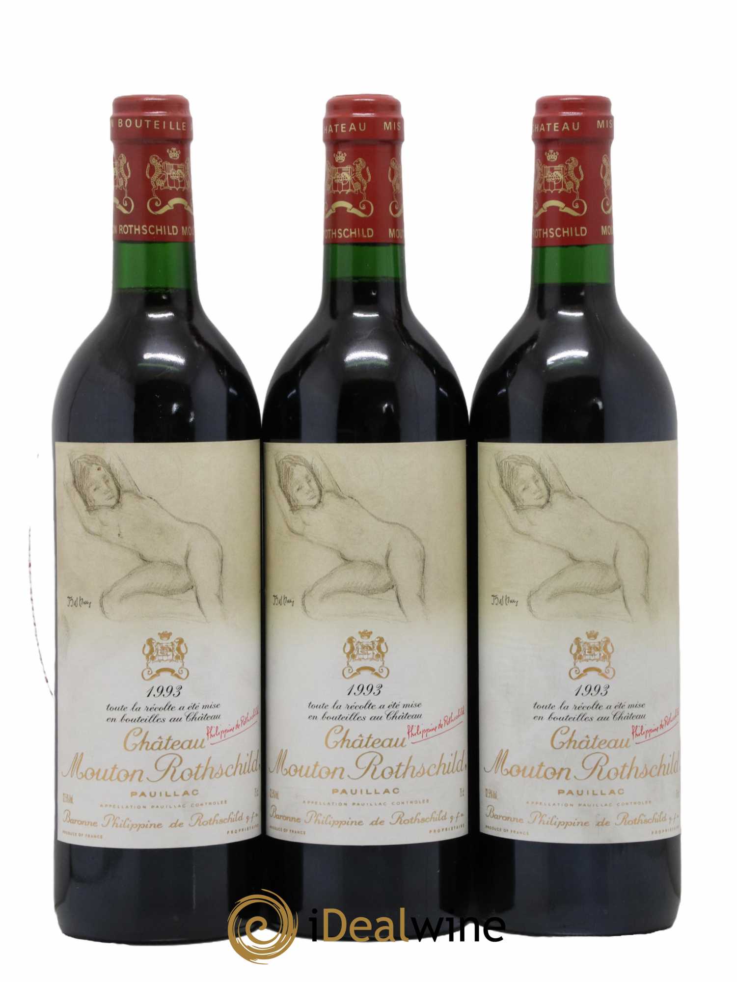 Château Mouton Rothschild 1er Grand Cru Classé 1993 - Lot de 3 bouteilles - 0