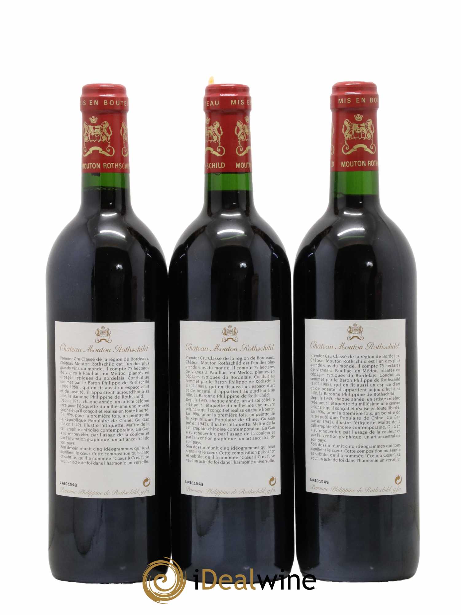 Château Mouton Rothschild 1er Grand Cru Classé 1996 - Lot de 3 bouteilles - 1