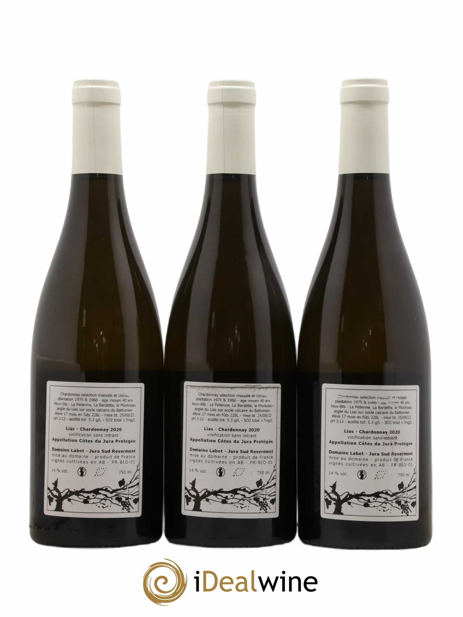 Côtes du Jura Chardonnay Lias Romain - Julien - Charline Labet 2020 - Lot de 3 bouteilles - 1