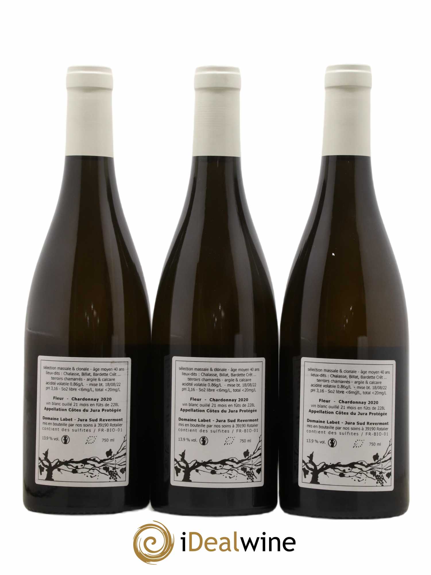Côtes du Jura Chardonnay Fleur Romain - Julien - Charline Labet 2020 - Lot de 3 bouteilles - 1