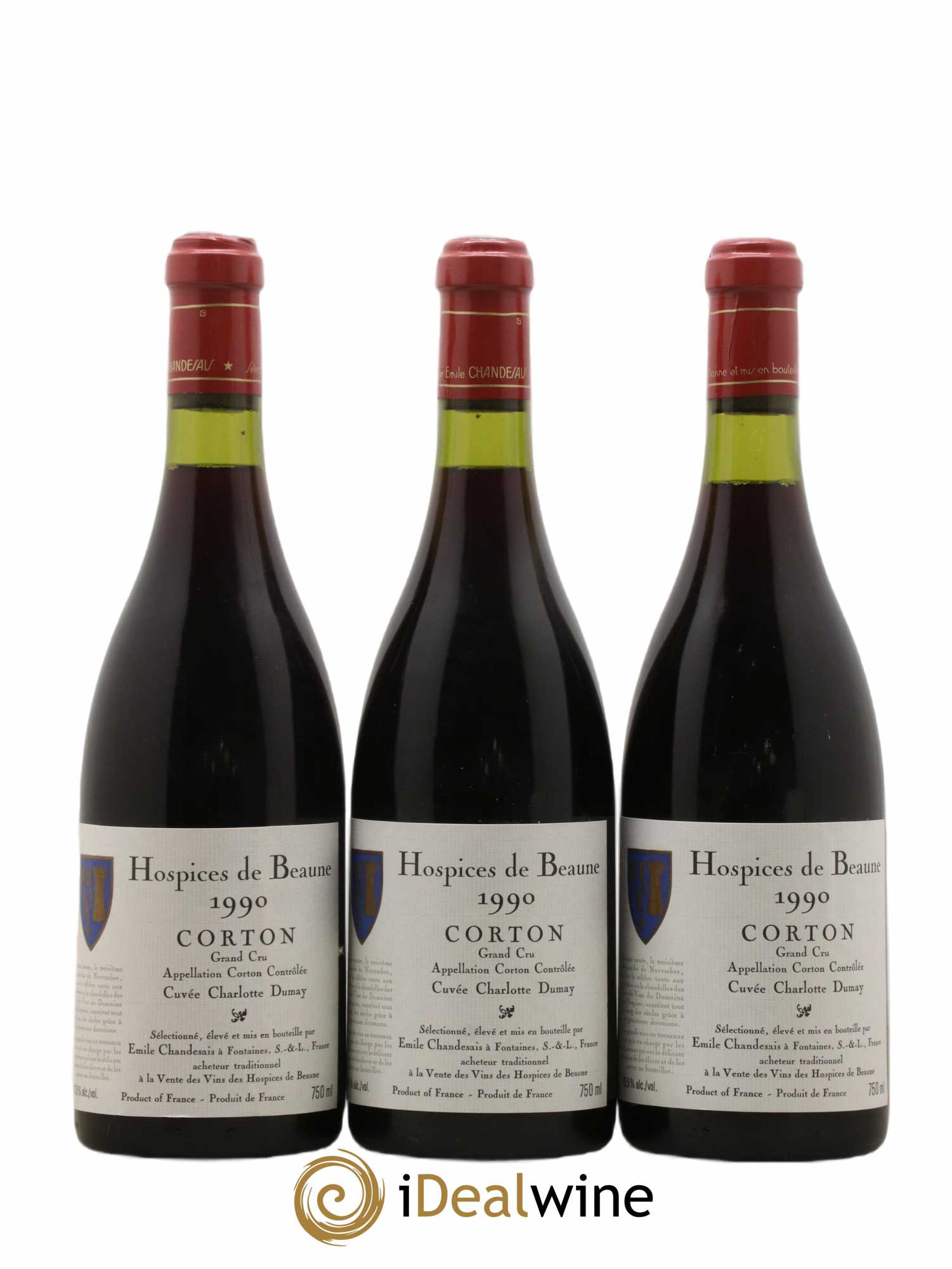 Corton Grand Cru Cuvée Charlotte Dumay Hospices De Beaune Emile Chandesais 1990 - Lot de 3 bouteilles - 0