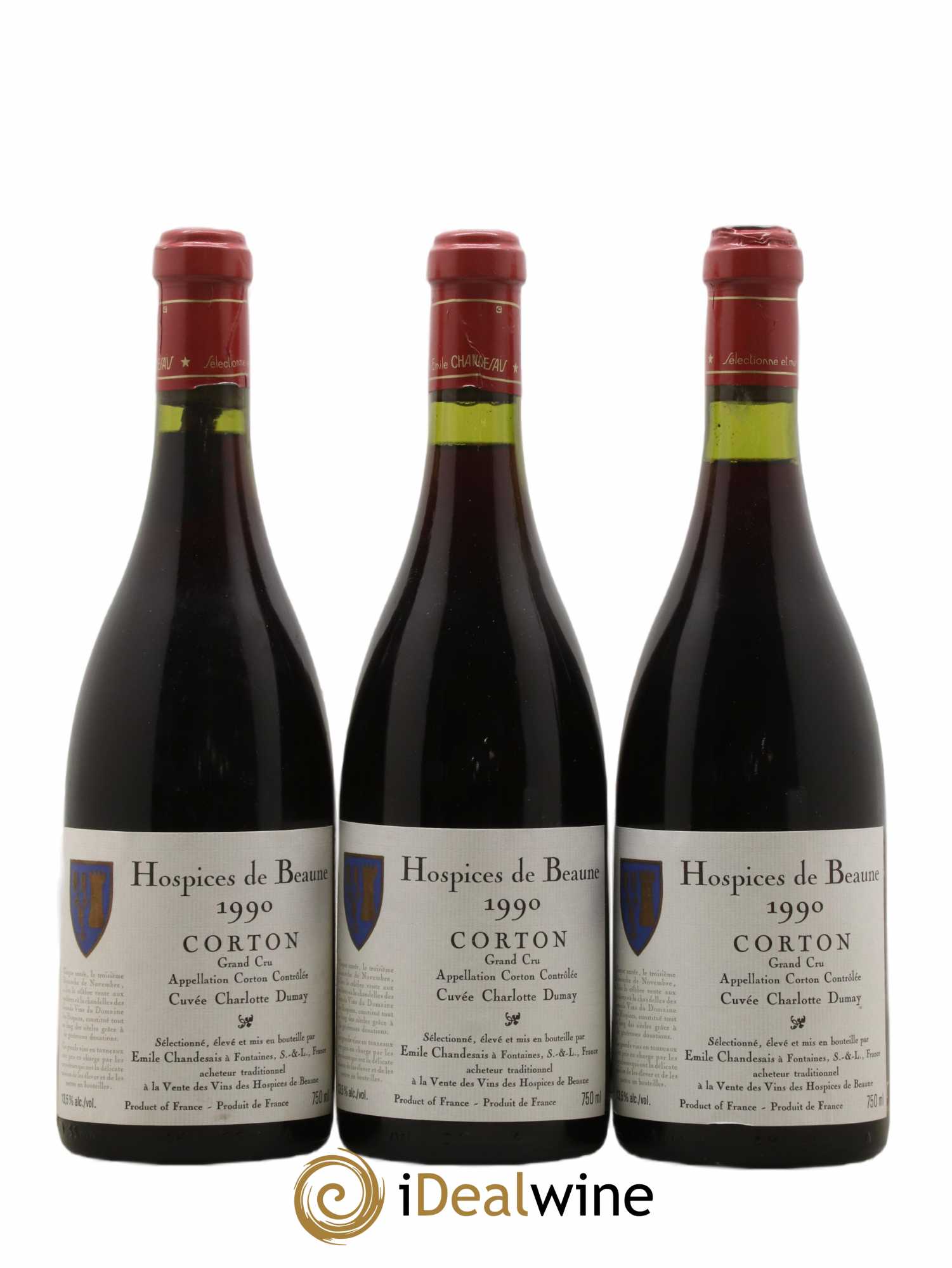 Corton Grand Cru Cuvée Charlotte Dumay Hospices De Beaune Emile Chandesais 1990 - Lot de 3 bouteilles - 0