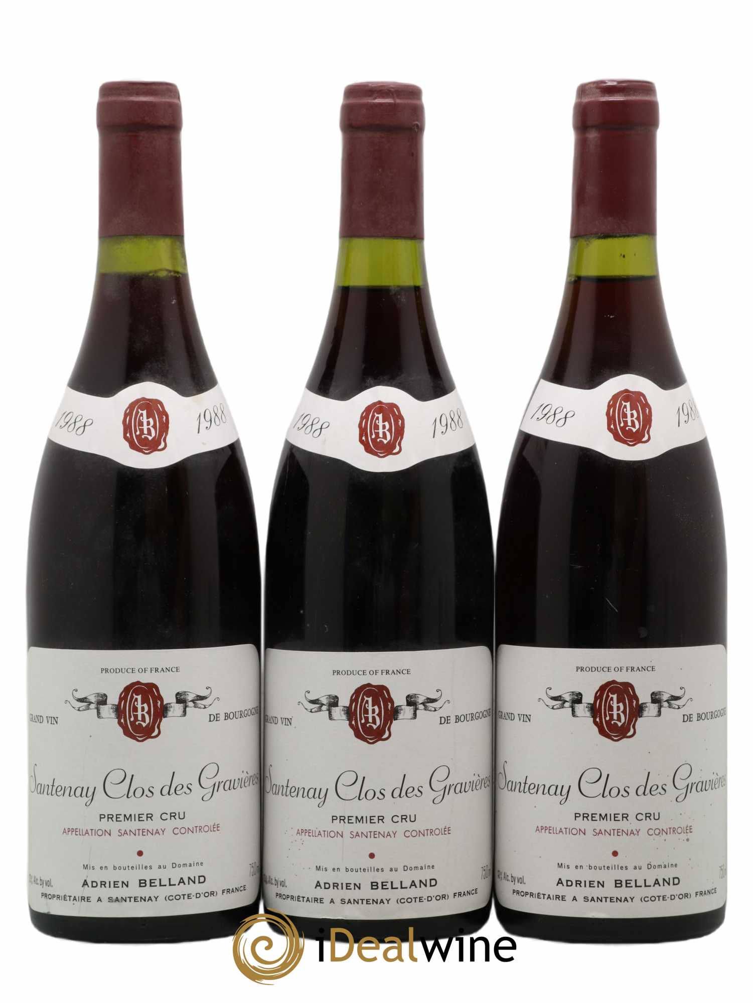 Santenay 1er Cru Clos Des Gravieres Adrien Belland 1988 - Lot de 3 bouteilles - 0