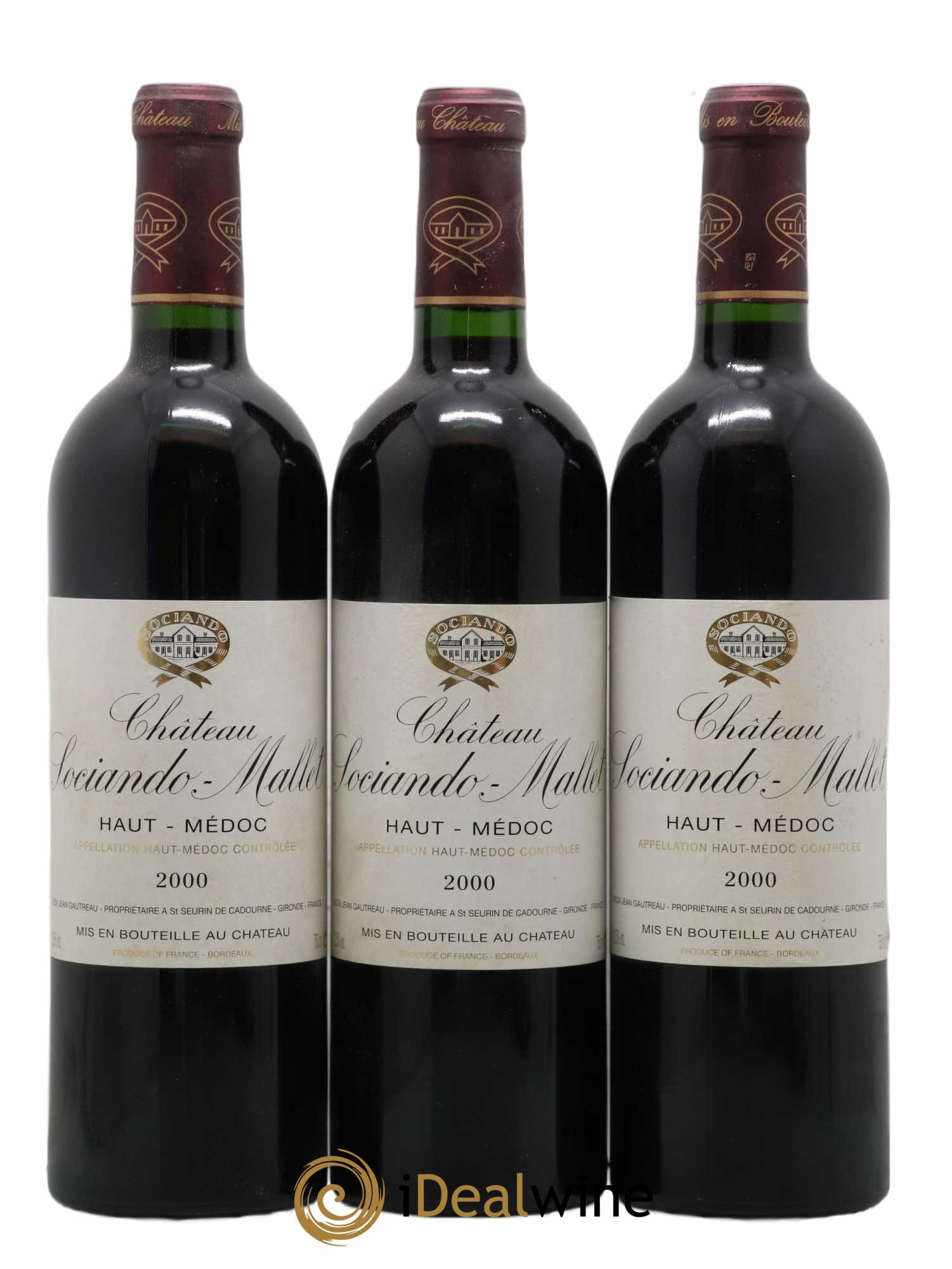 Château Sociando Mallet 2000 - Lot de 3 bouteilles - 0