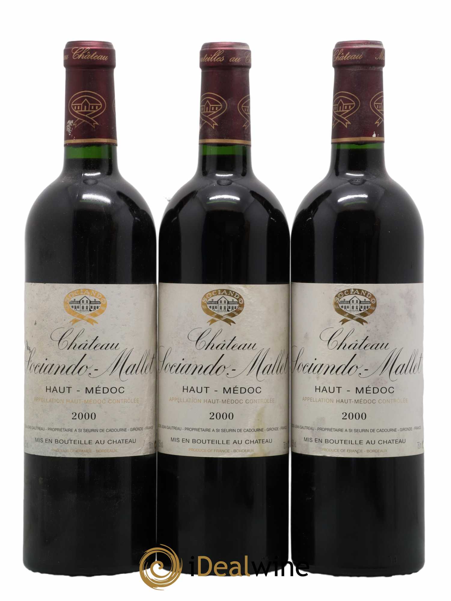 Château Sociando Mallet 2000 - Lot de 3 bouteilles - 0