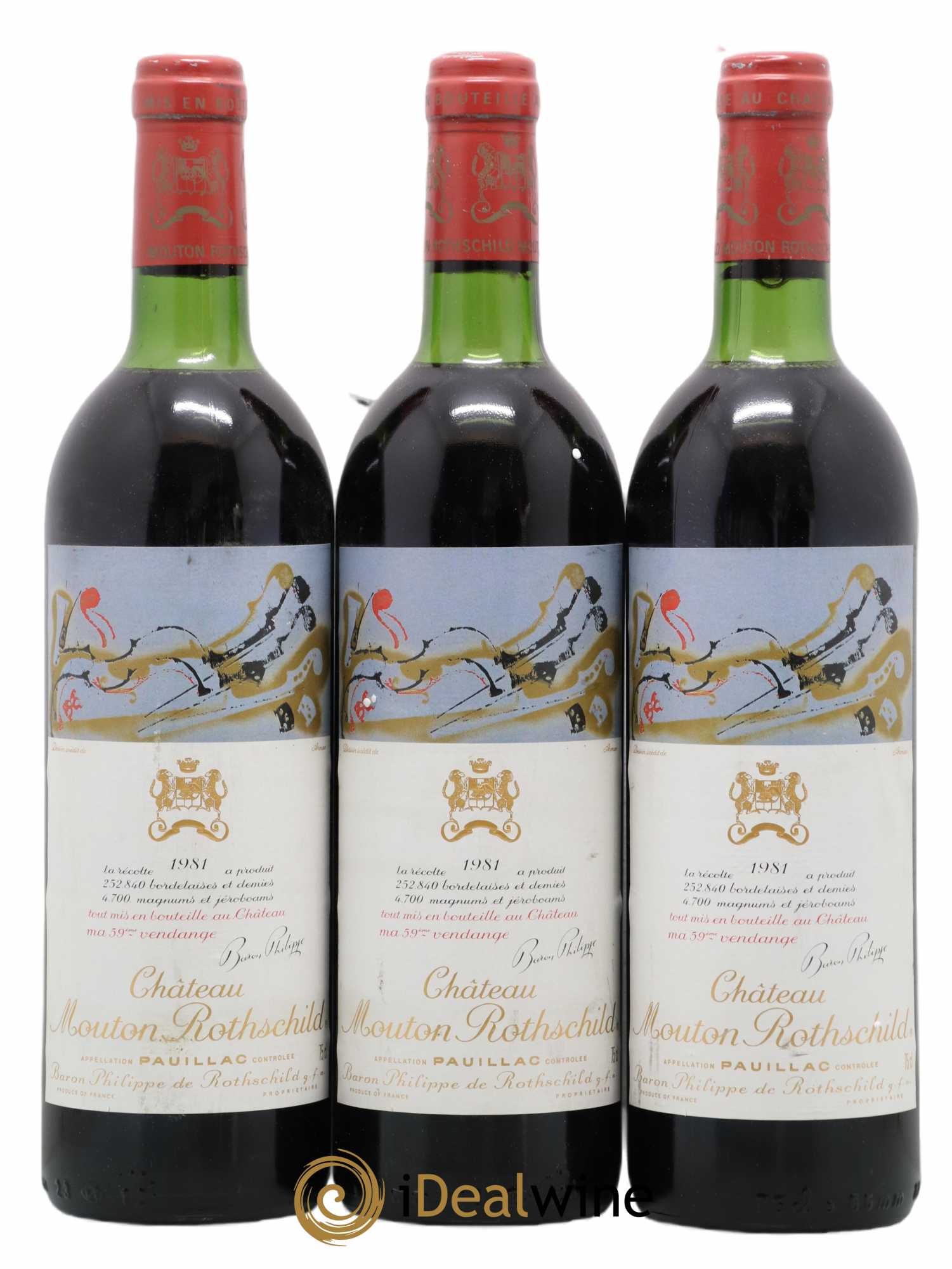 Château Mouton Rothschild 1er Grand Cru Classé 1981 - Lot de 3 bouteilles - 0