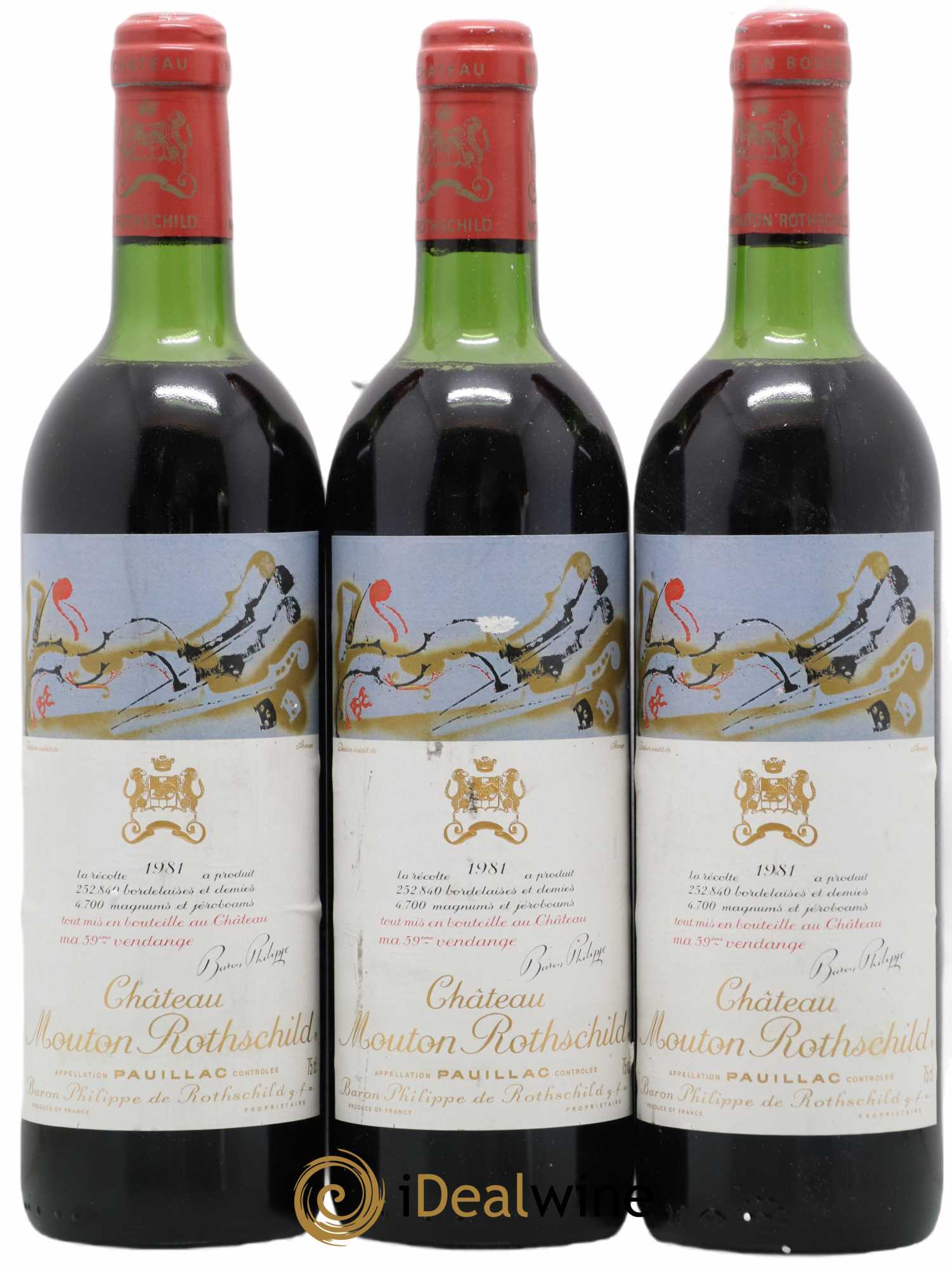 Château Mouton Rothschild 1er Grand Cru Classé 1981 - Lot de 3 bouteilles - 0