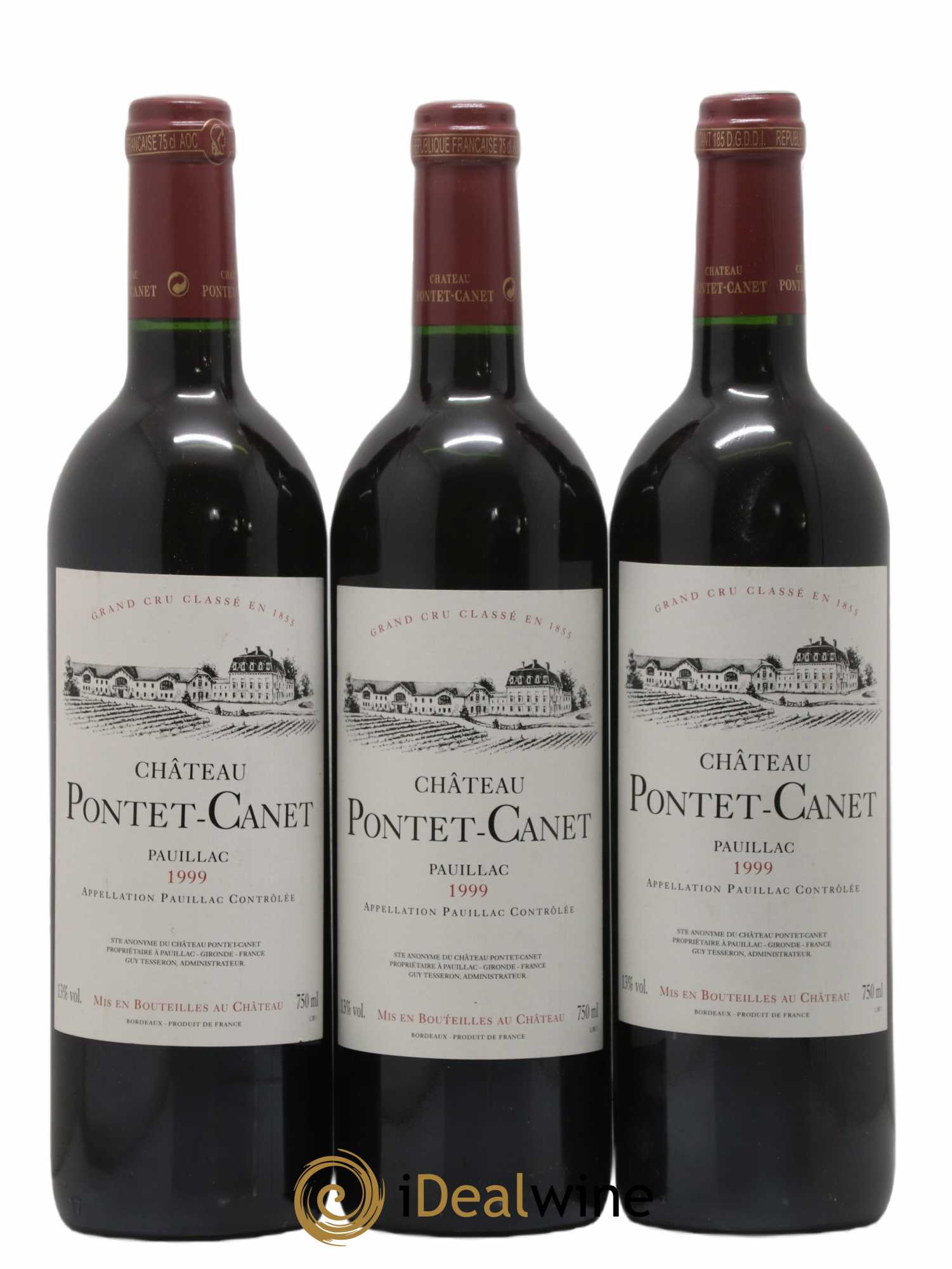 Château Pontet Canet 5ème Grand Cru Classé 1999 - Lot de 3 bouteilles - 0