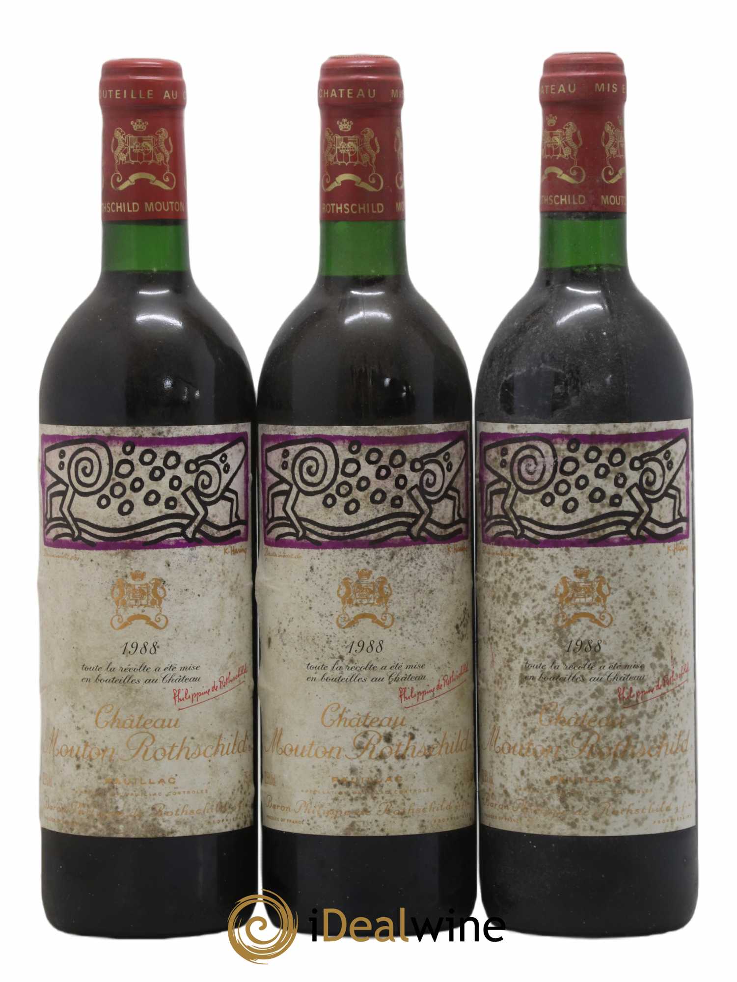 Château Mouton Rothschild 1er Grand Cru Classé 1988 - Lot de 3 bouteilles - 0