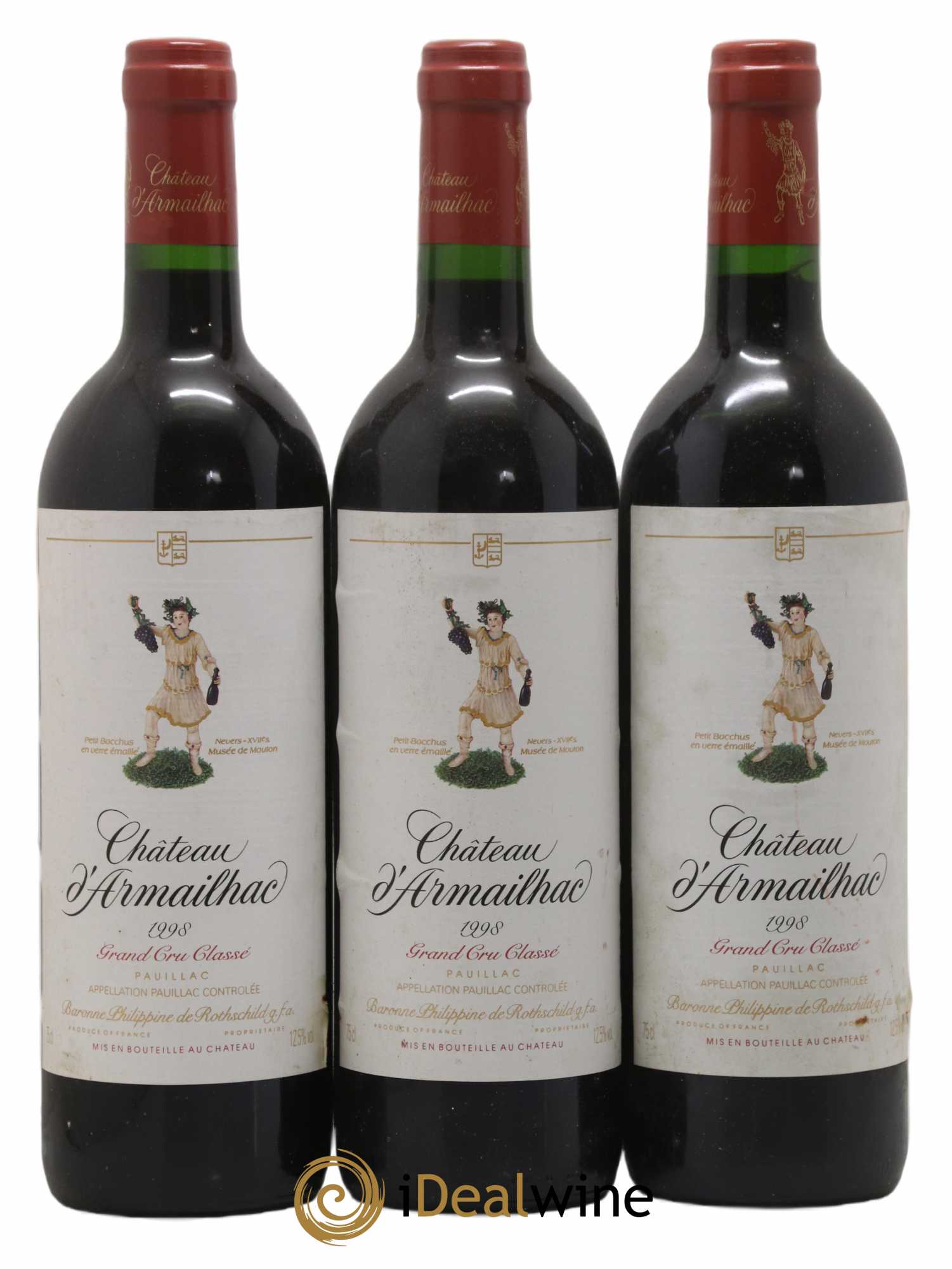 Château d' Armailhac - Mouton Baron(ne) Philippe 5ème Grand Cru Classé 1998 - Lot de 3 bouteilles - 0