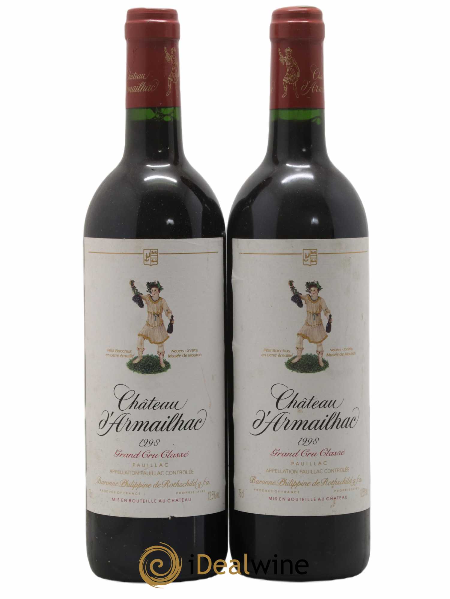 Château d' Armailhac - Mouton Baron(ne) Philippe 5ème Grand Cru Classé 1998 - Lot de 2 bouteilles - 0