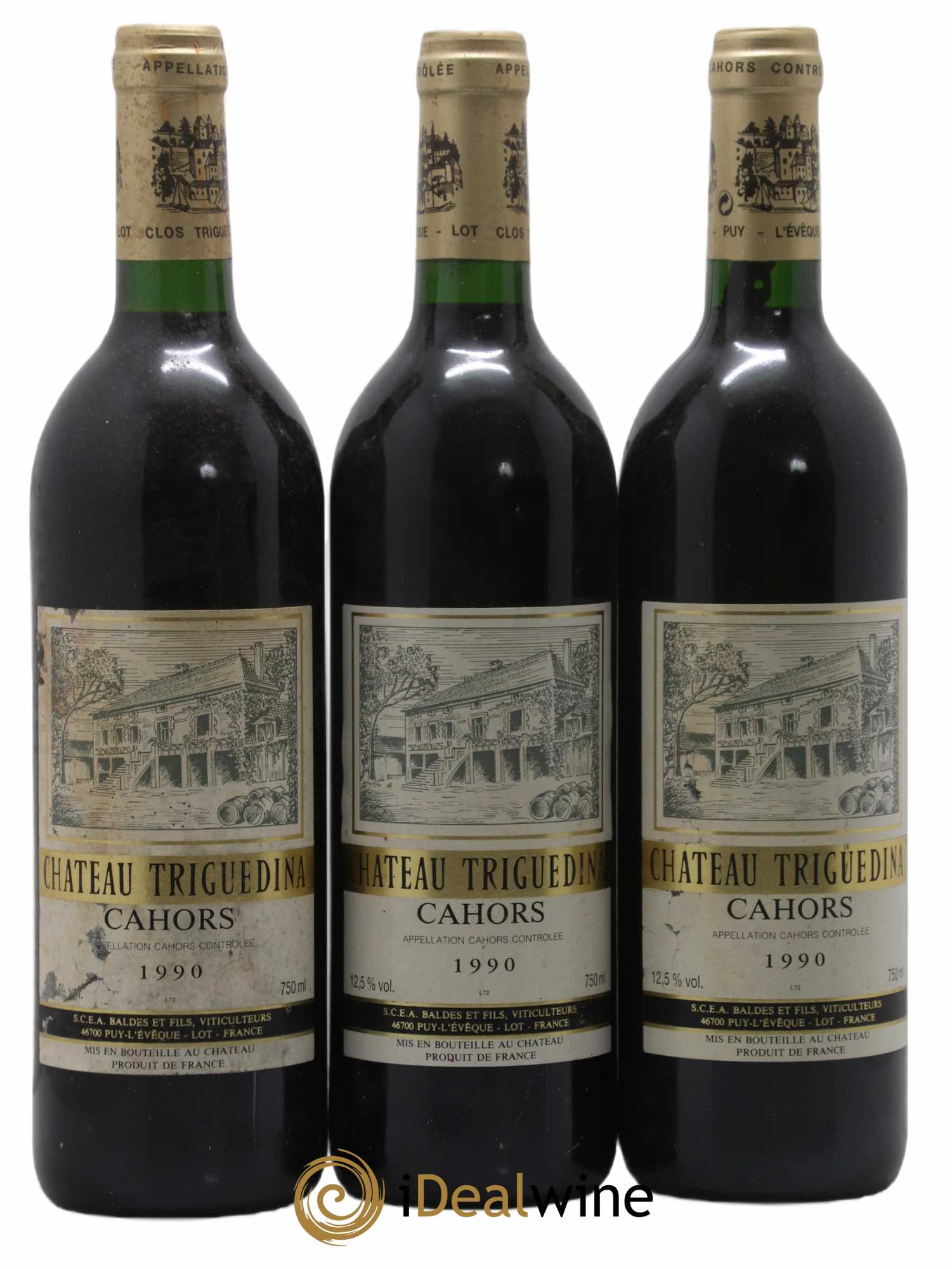 Cahors Clos Triguedina Jean-Luc Baldès 1990 - Lot de 3 bouteilles - 0