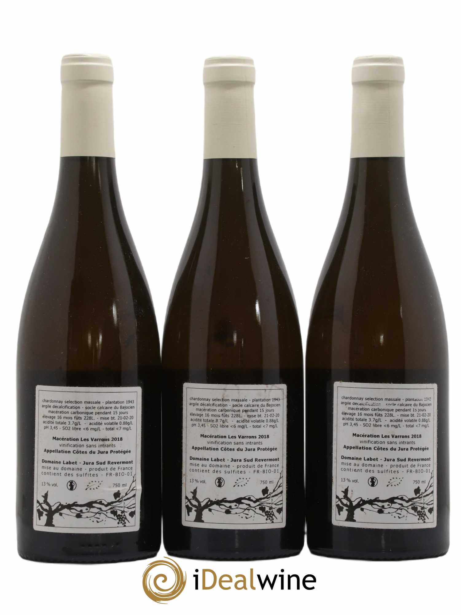 Côtes du Jura Chardonnay Les Varrons Macération Romain - Julien - Charline Labet 2018 - Lot de 3 bouteilles - 1
