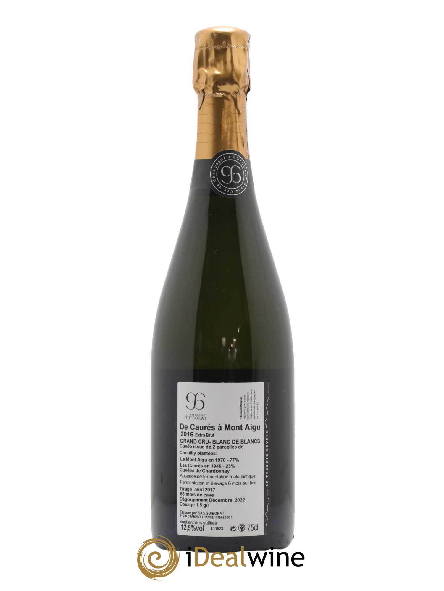 Champagne Extra Brut Grand Cru Blanc de Blancs De Caurés à Mont-Aigu Domaine Guiborat 2016 - Lot de 1 bouteille - 1