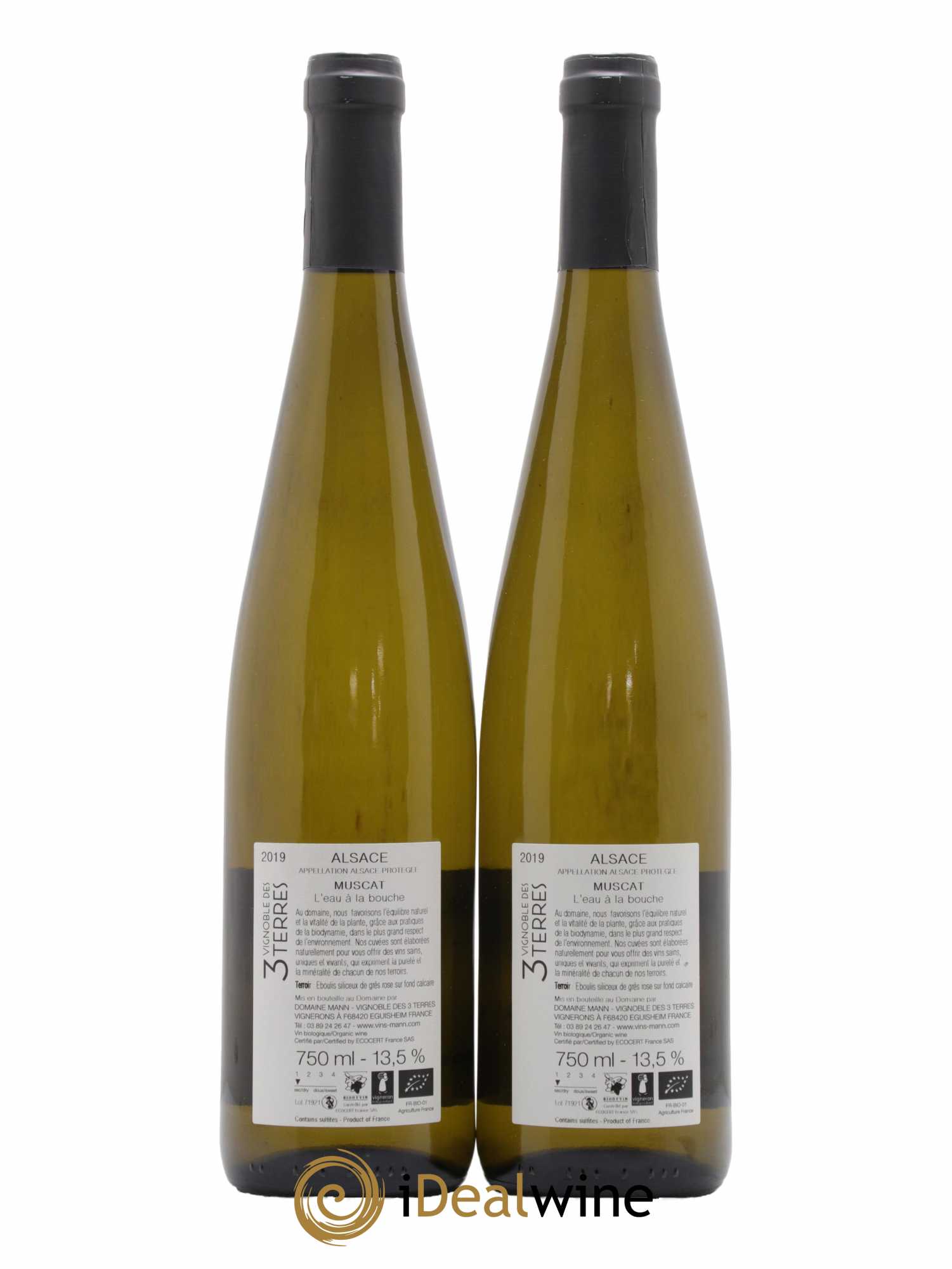 Alsace Muscat L'Eau à la Bouche Vignoble des 3 Terres Domaine Mann 2019 - Lot de 2 bouteilles - 1