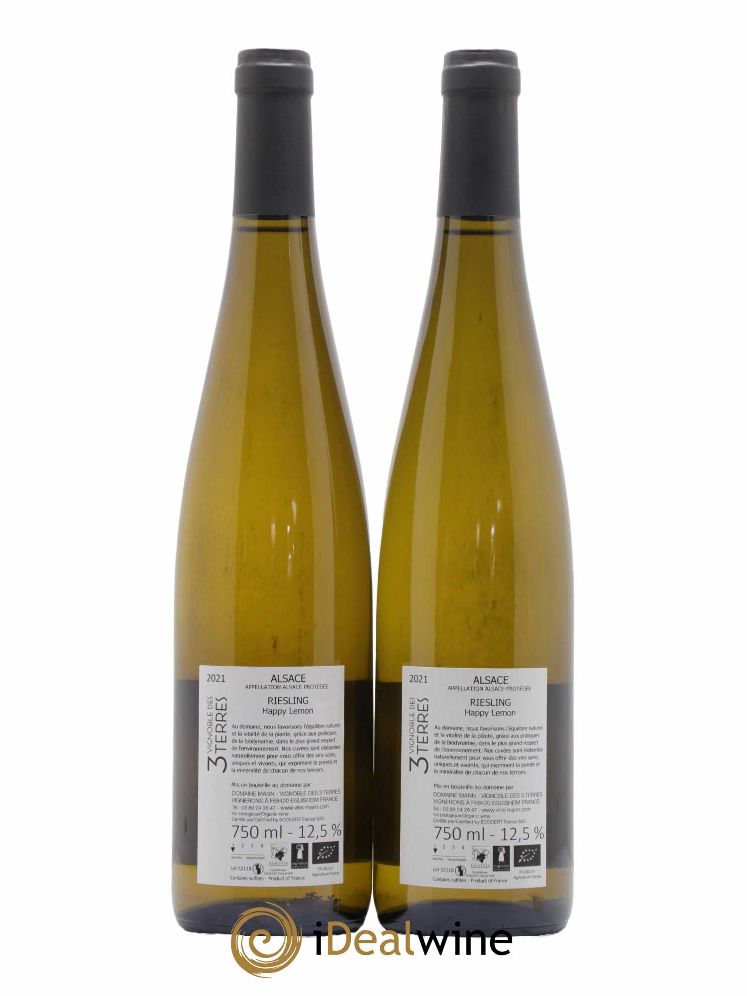 Alsace Riesling Happy Lemon Vignoble des 3 Terres Domaine Mann 2021 - Lot de 2 bouteilles - 1