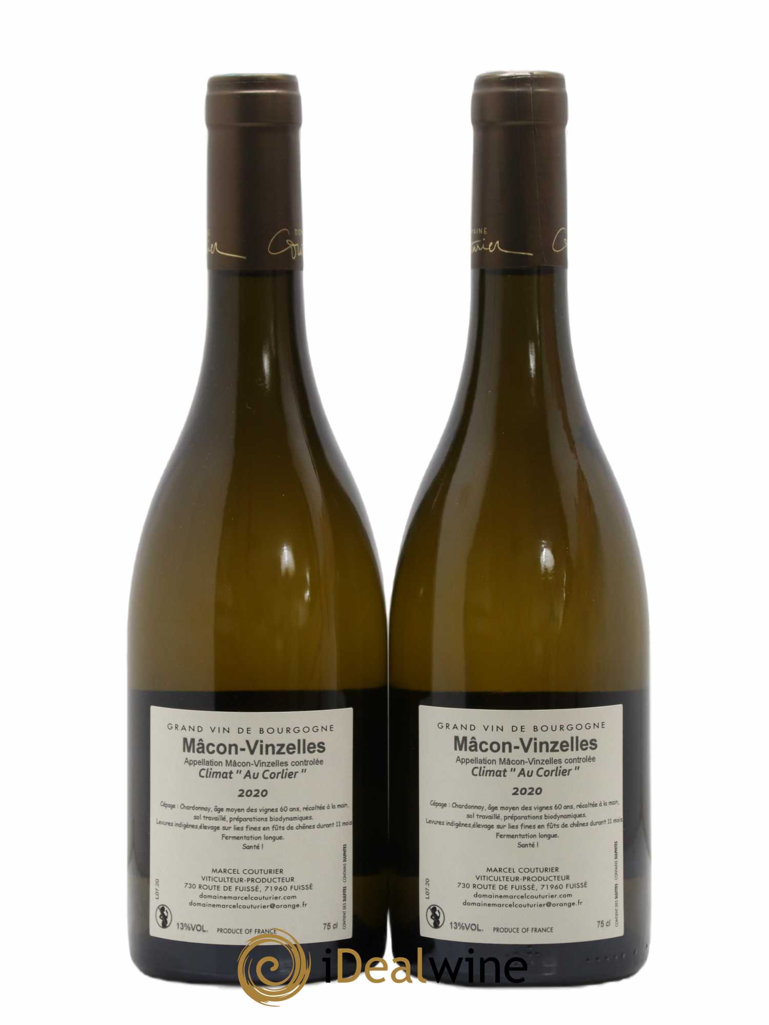 Mâcon Vinzelles Au Corlier Marcel Couturier (sans prix de réserve) 2020 - Lot de 2 bouteilles - 1