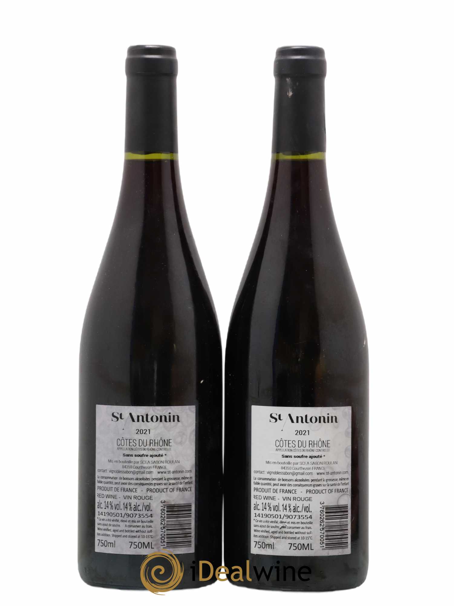 Côtes-du-Rhône Sans sulfite ajoutés Clos Saint Antonin  (sans prix de réserve) 2021 - Lot de 2 bouteilles - 1