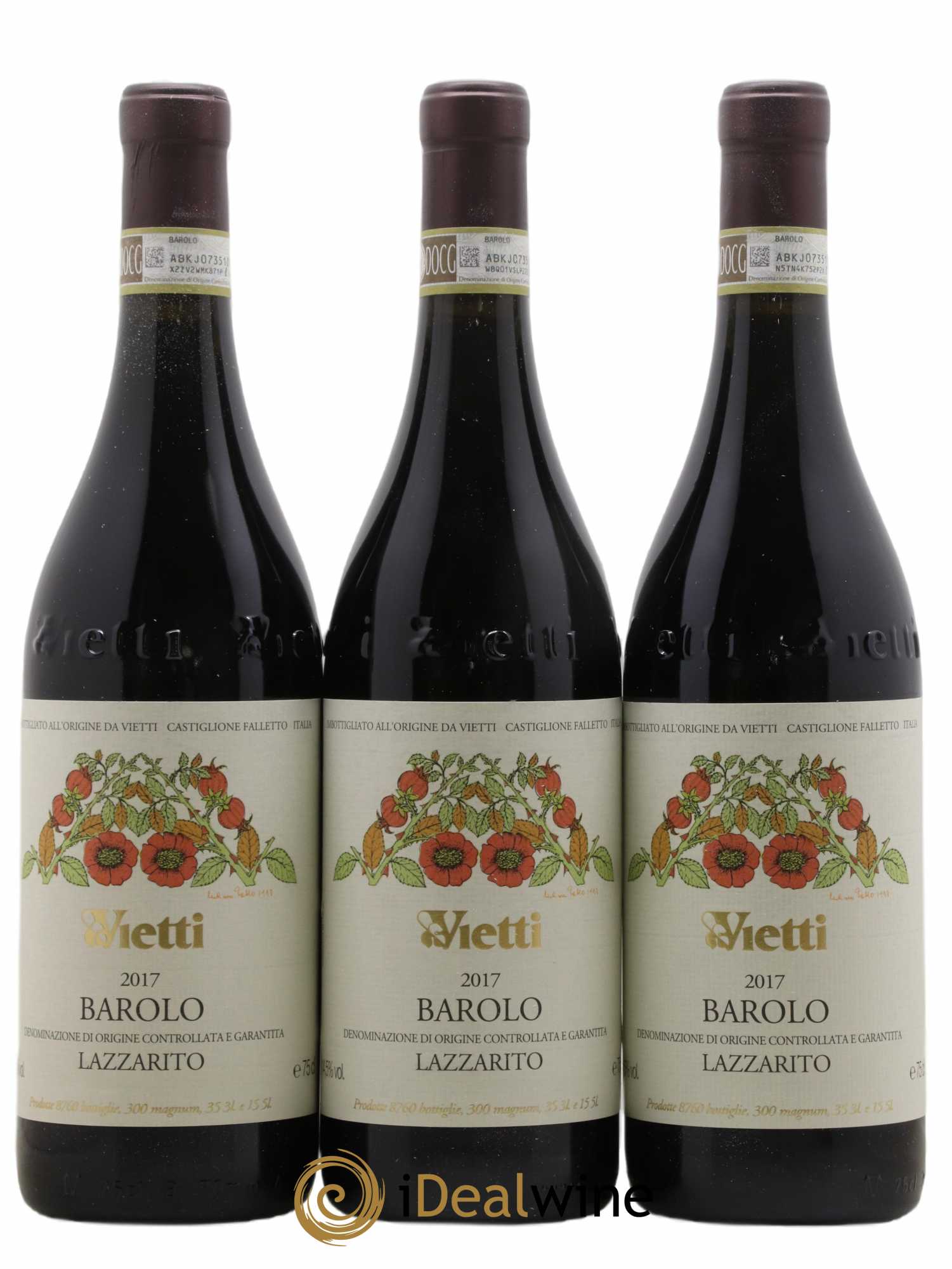 Barolo DOCG Lazzarito Vietti 2017 - Lot de 3 bouteilles - 0