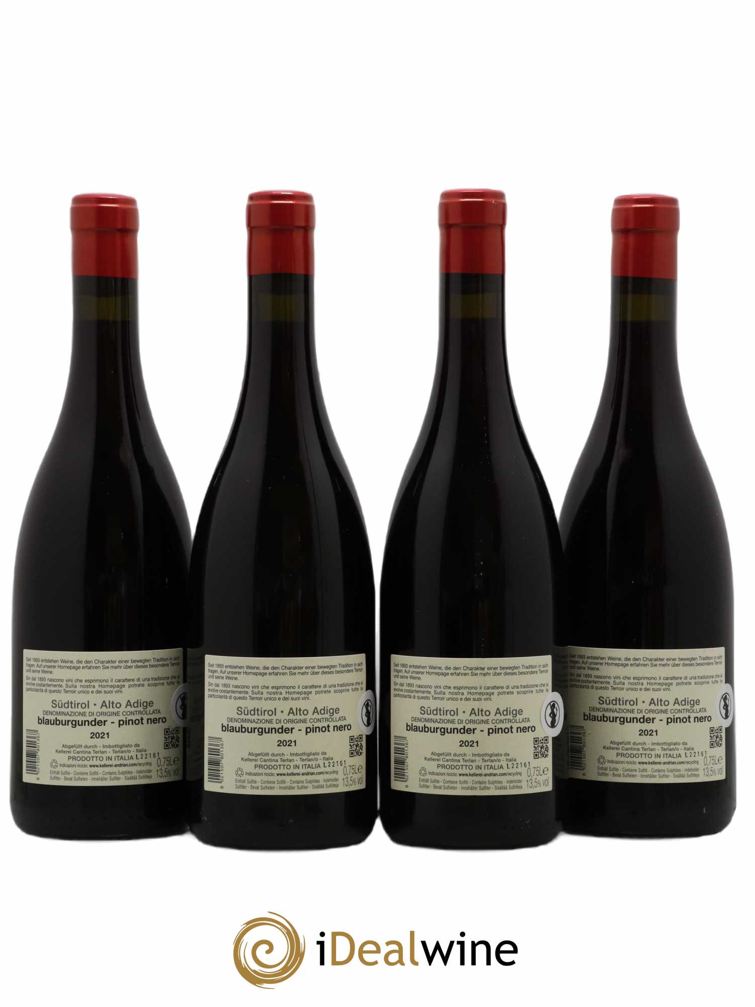 Trentin Haut Adige Pinot Noir - Cantina Andrian 2021 - Lot de 4 bouteilles - 1